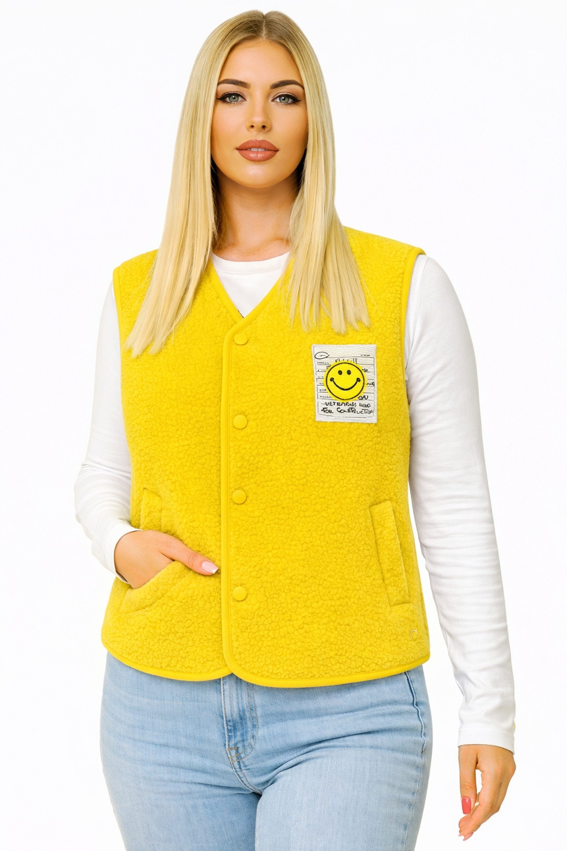 Worldclassca Fellimitatweste Worldclassca Teddy Weste Smiley Kuschelig Kurz Herbst Winter Ärmellos Neue Kollektion - Stilvolle und gemütliche Mode für Damen