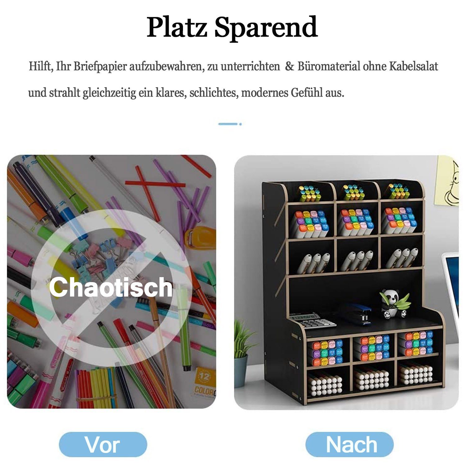 zggzerg Bücherregal Holz-Schreibtisch-Organizer mit Schublade, DIY-Stifthalter Schwarz