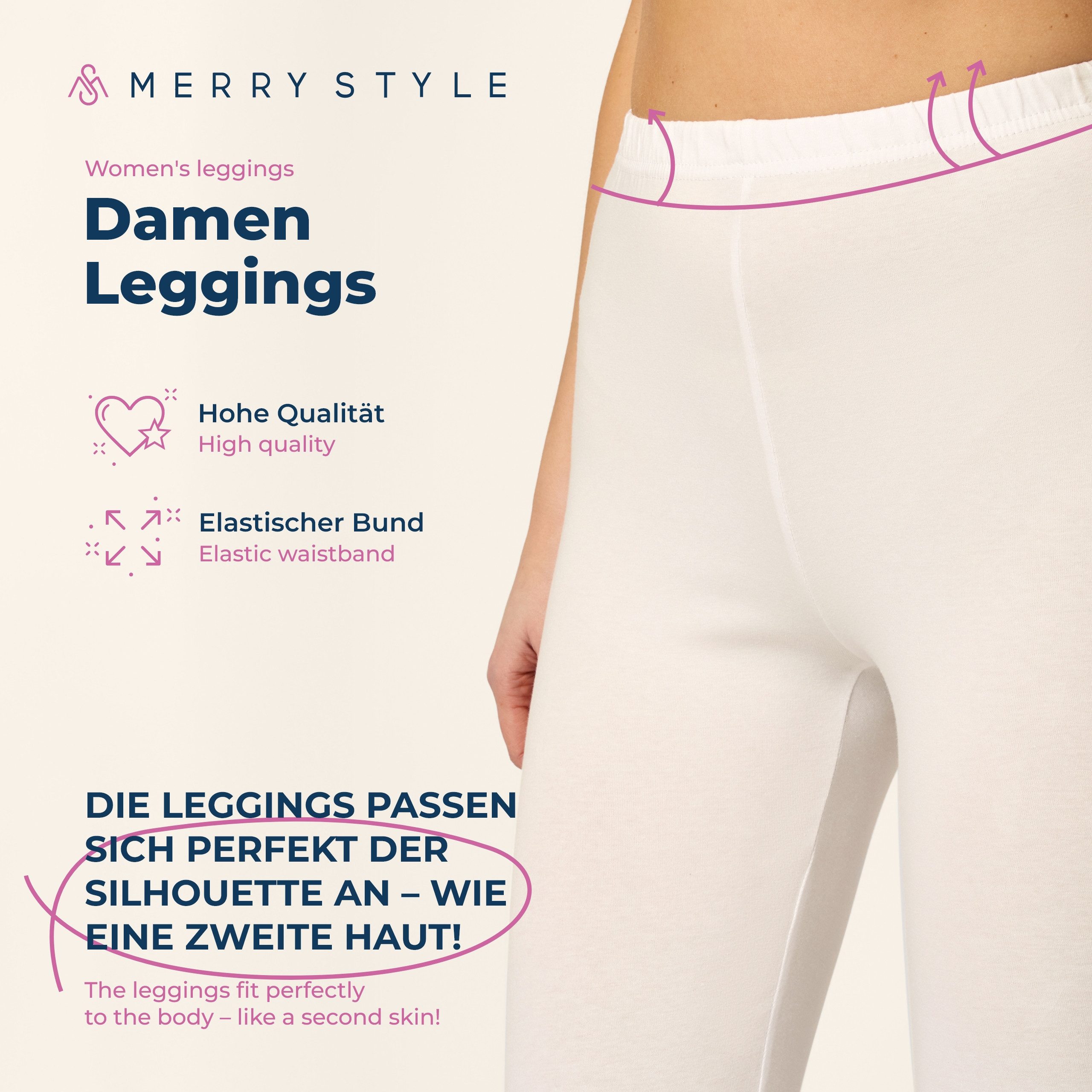Merry Style Leggings Caprihose Damen 3/4 Hose MS10-199 (1-tlg) aus Baumwolle