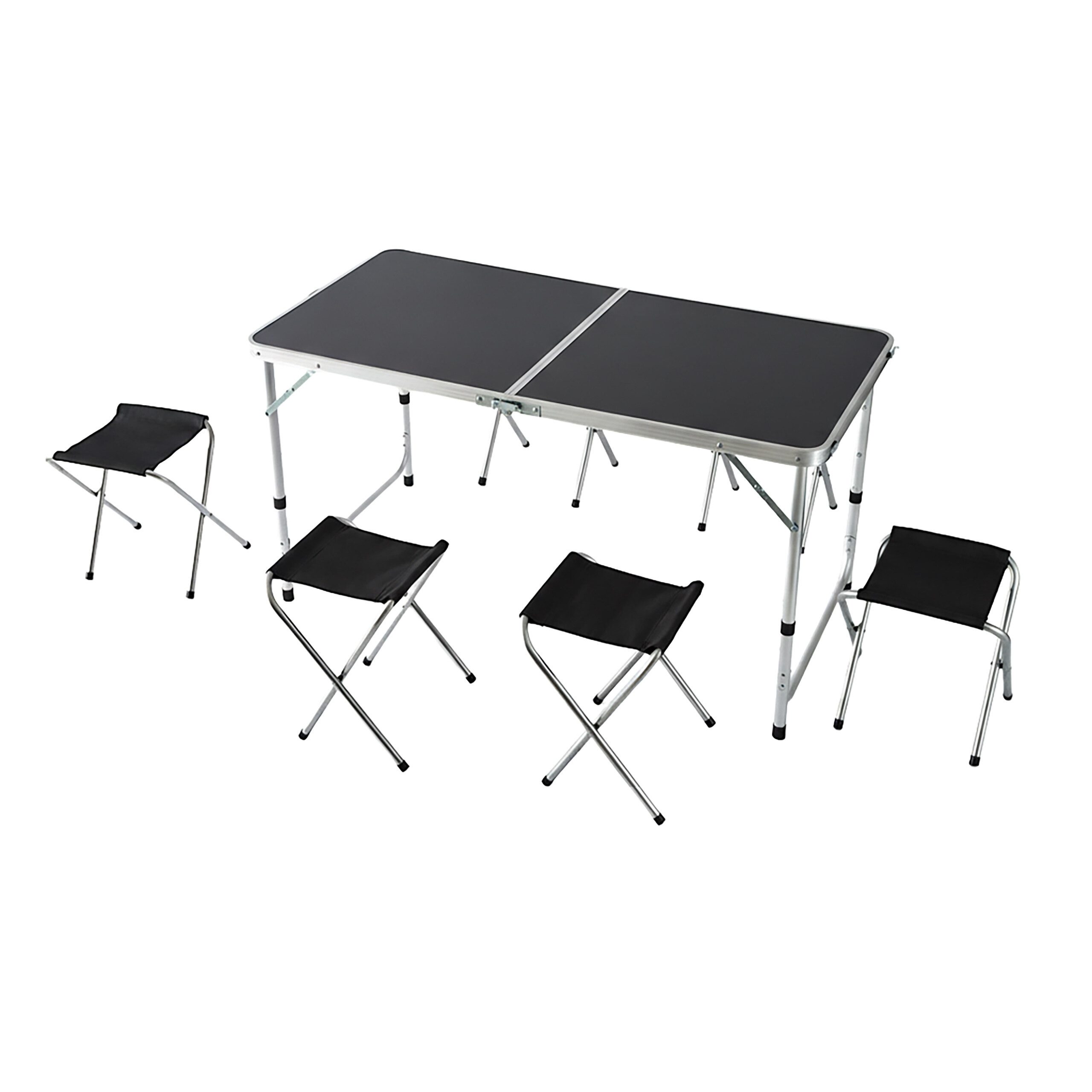 relaxdays Campingtisch mit 4 Hock, schwarz