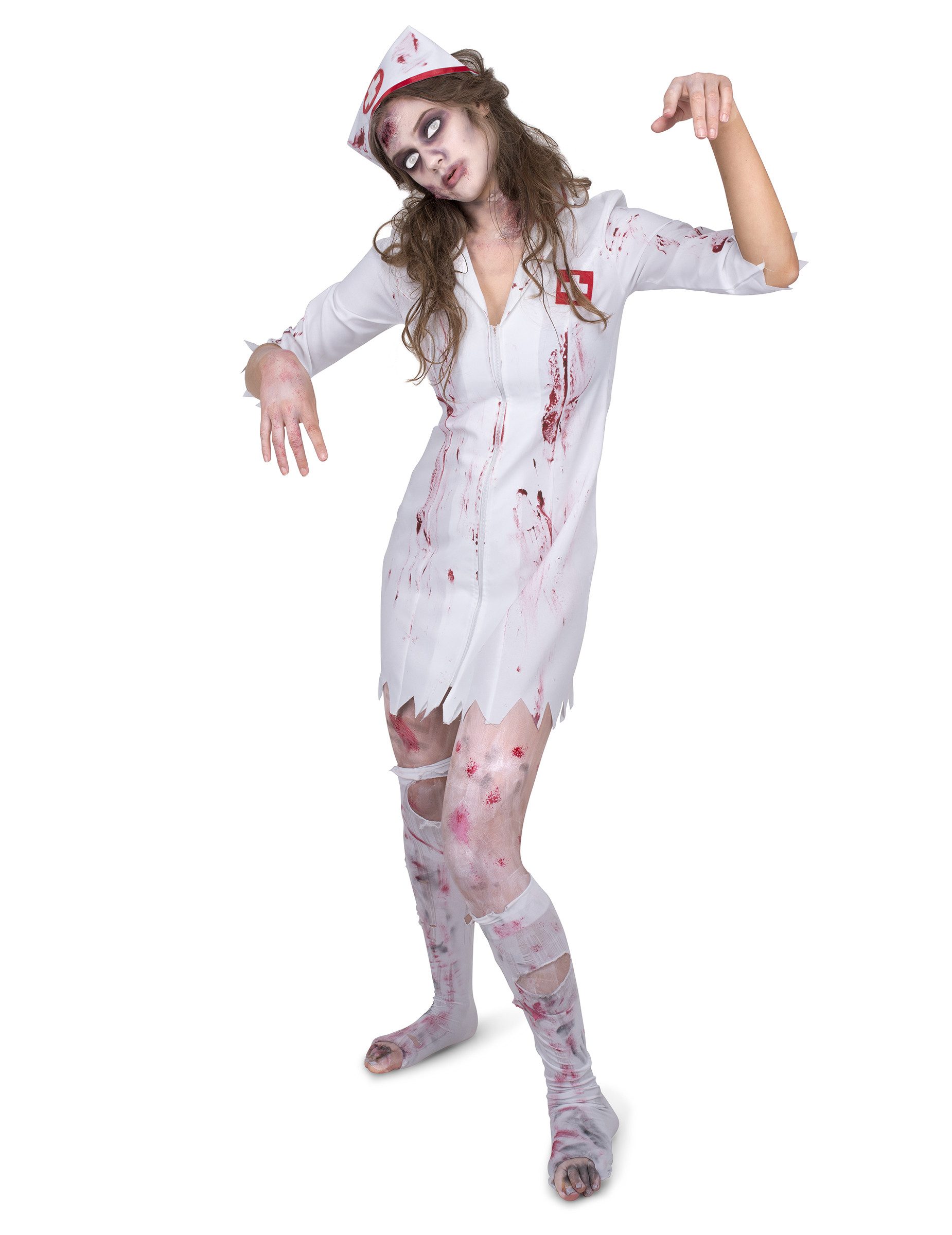 Kostüm Halloween Damen-Kostüm Horrorkrankenschwester weiss-rot