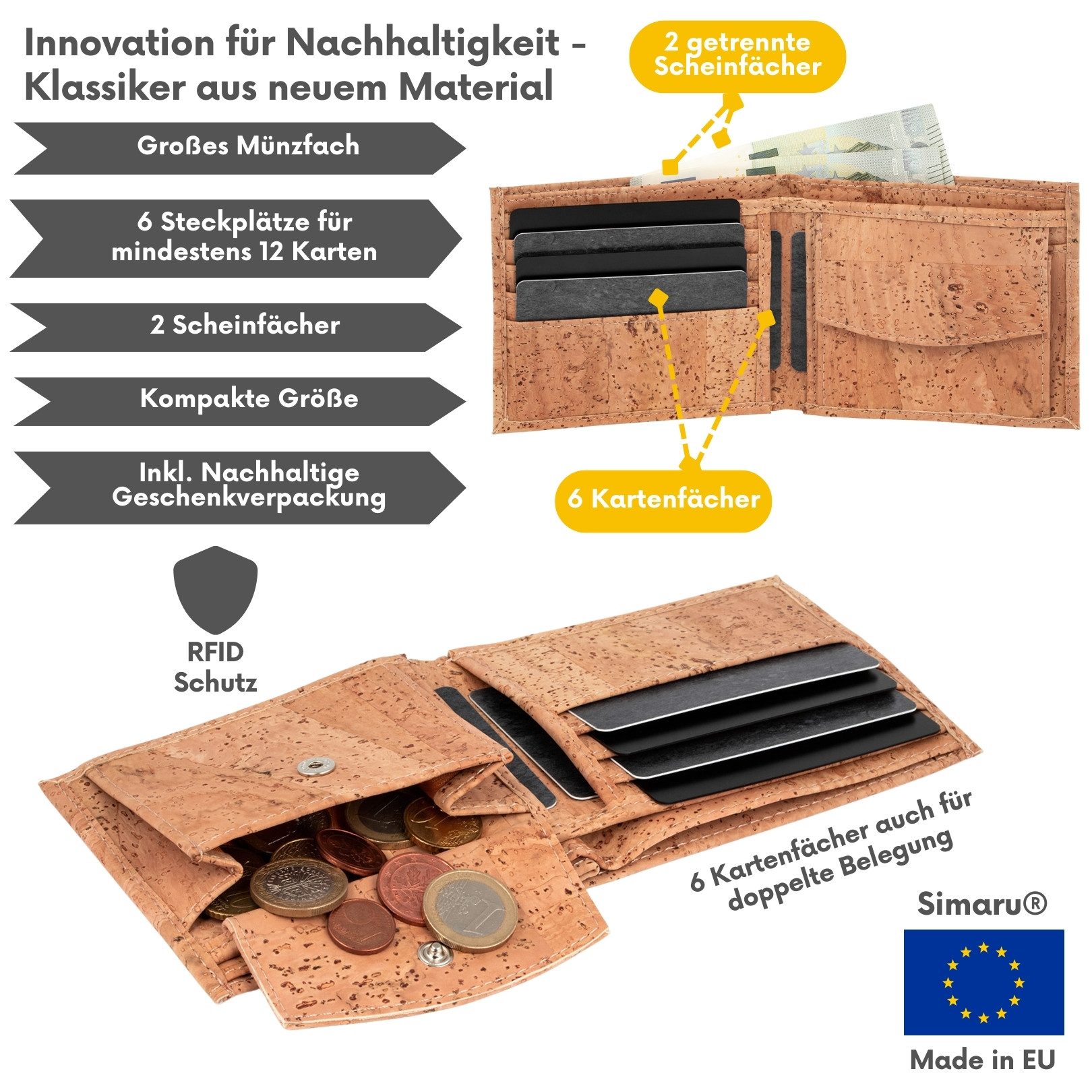 Simaru Geldbörse Ceasar, Portmonee aus Kork, günstig online kaufen