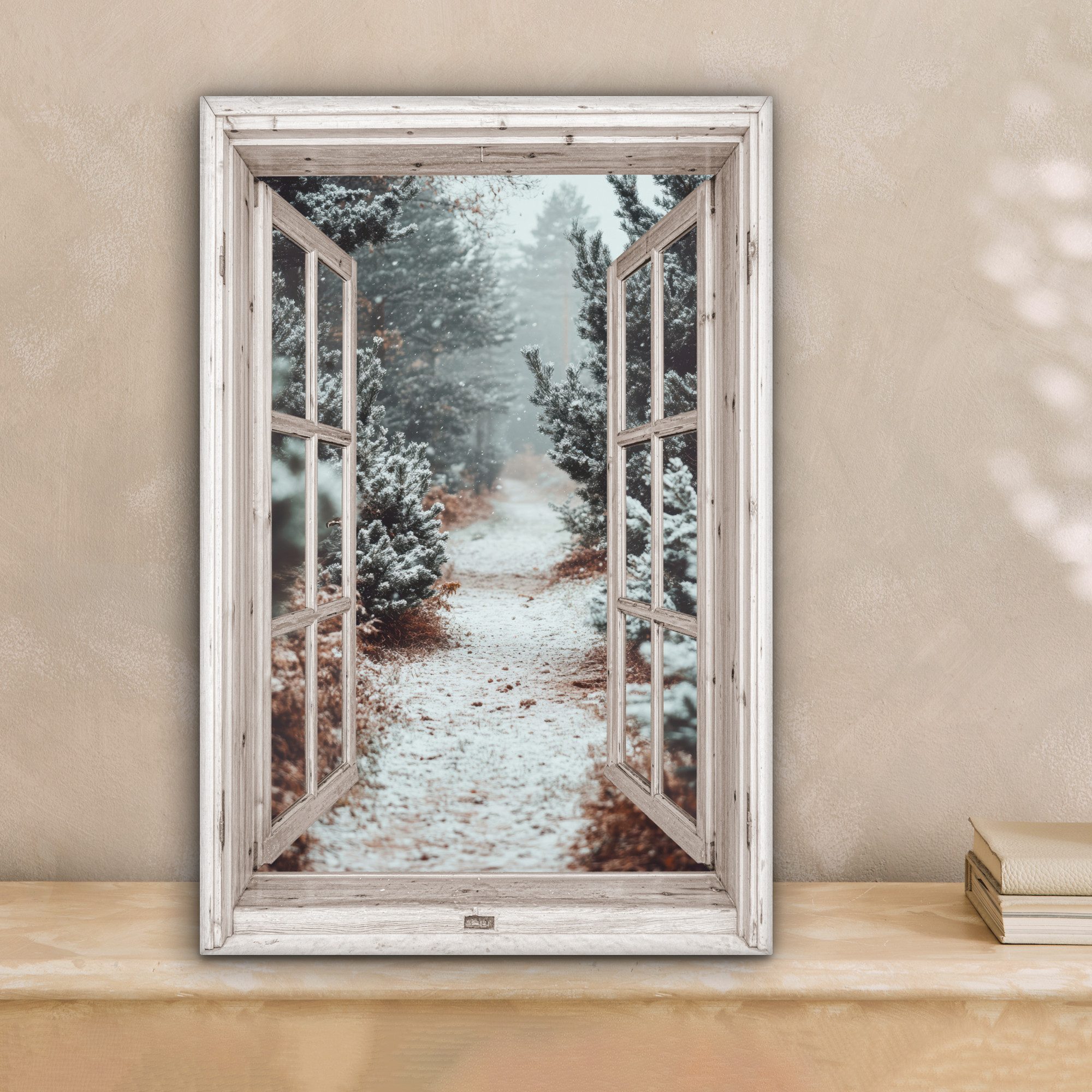 OneMillionCanvasses® Leinwandbild Wald - Winter - Bäume - Natur - Weg - Aus günstig online kaufen
