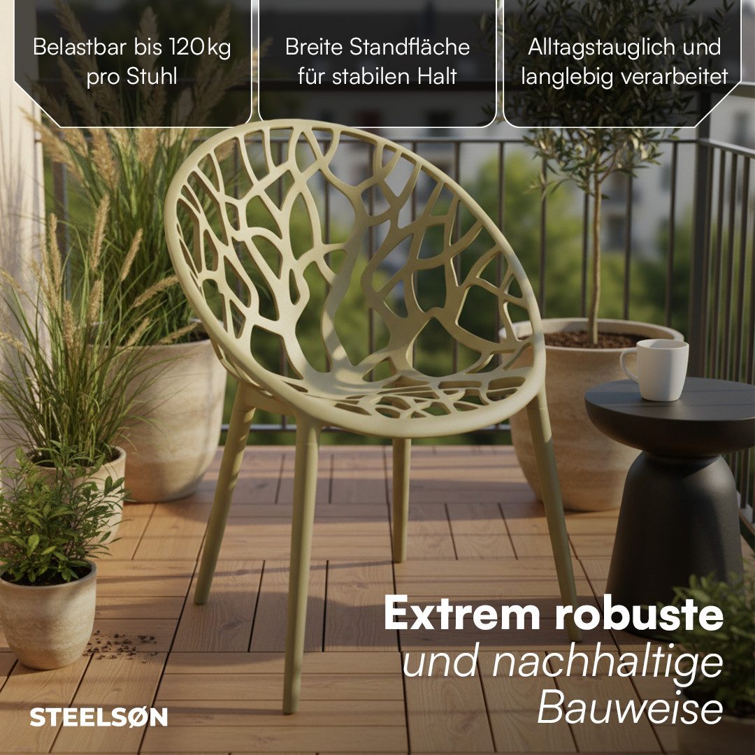 STEELSØN Gartenstuhl Quanta wetter- & UV-beständig, stapelbar (2er Set, olivgrün), Schalenstuhl outdoor geeignet, verfügbar als 2er, 4er & 6er Set