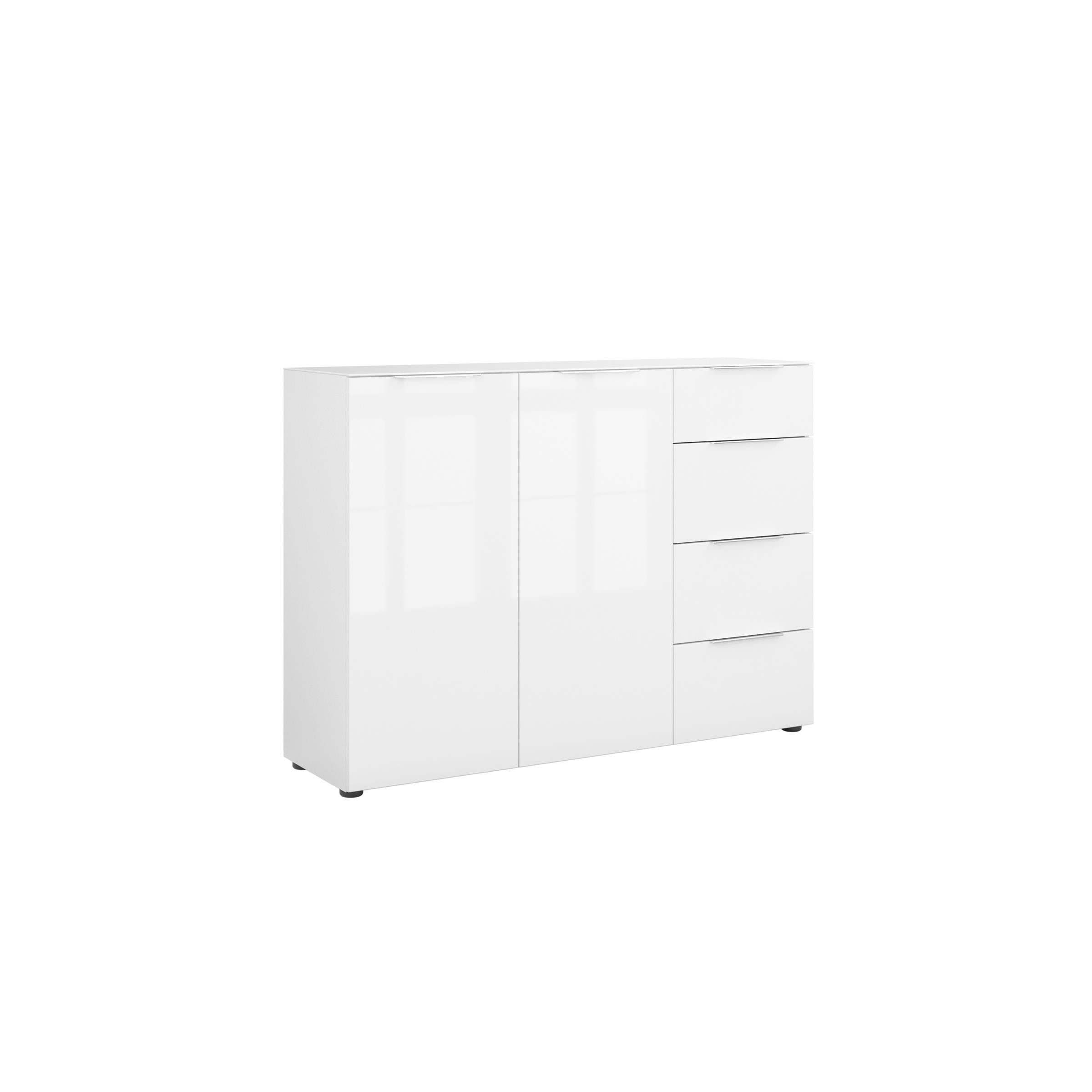 freiraum Sideboard style, in weiß matt - Weißglas - 135x98,7x40cm (BxHxT)
