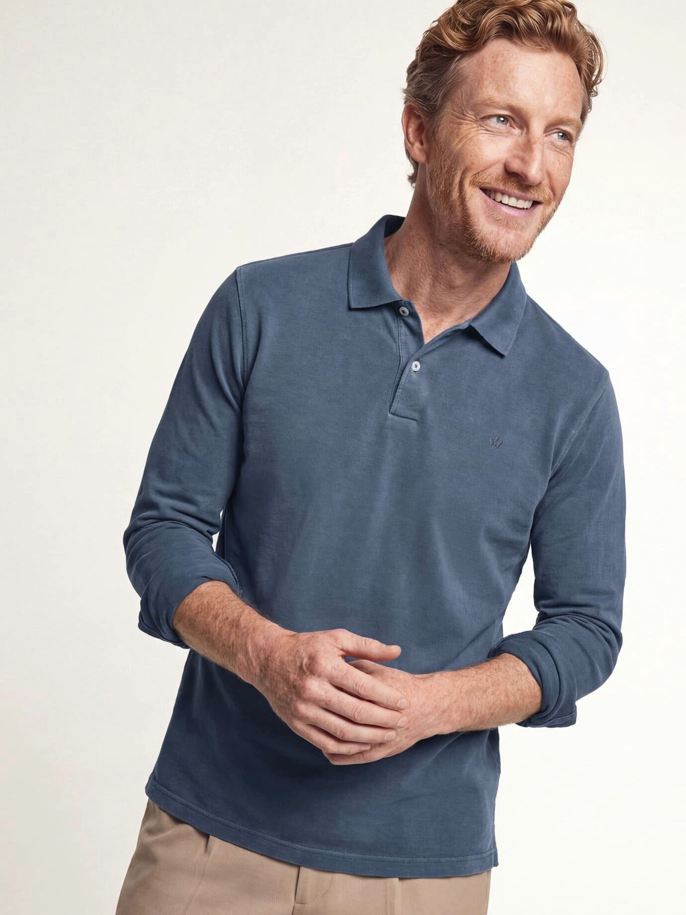 Walbusch Poloshirt Herren Langarmpolo aus weicher Baumwolle Shirt Poloshirt, garment-dyed, extraweich & pflegeleicht