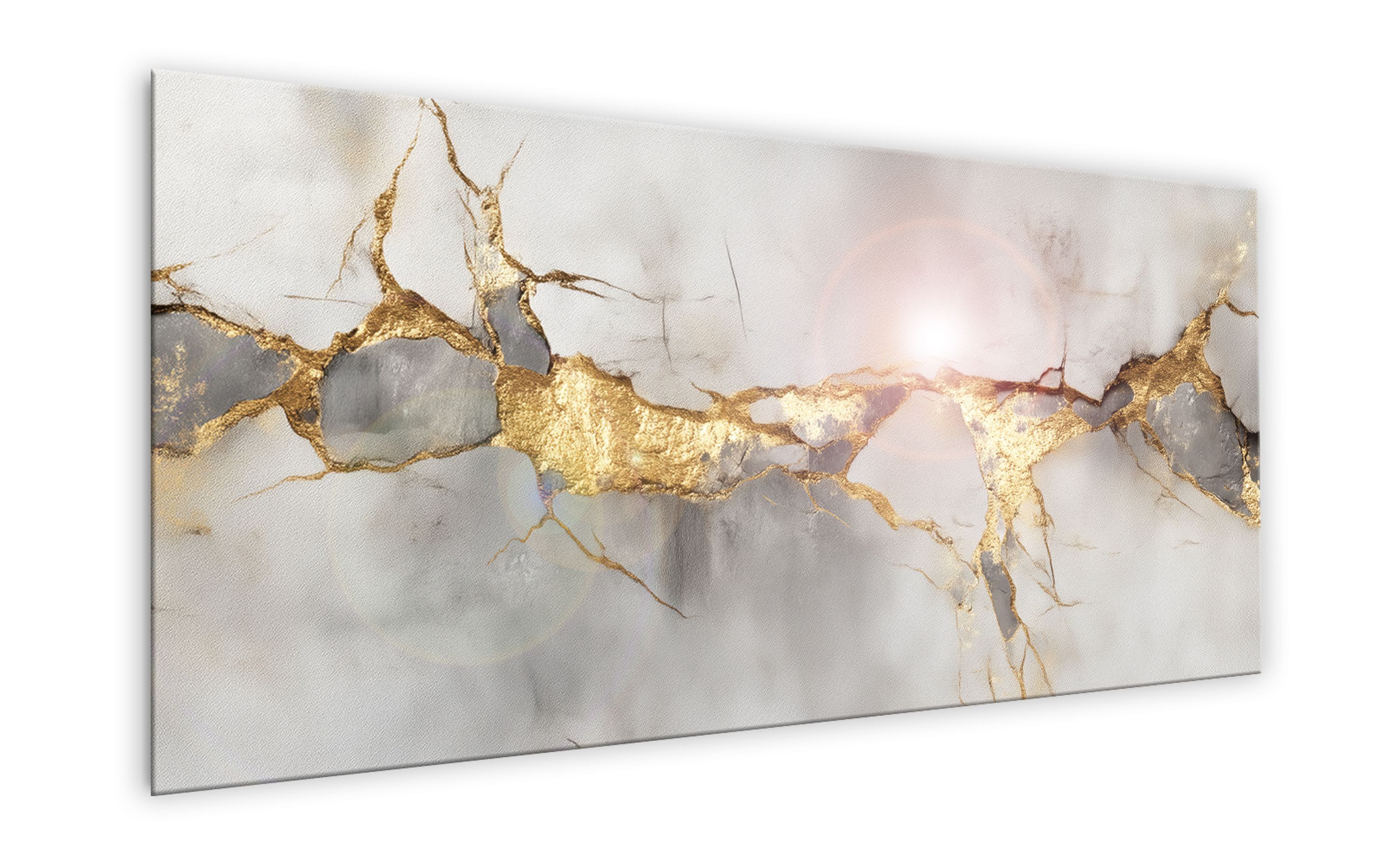 artissimo Glasbild XXL Bild aus Glas 125x50 cm / Panorama Wandbild groß / Wanddeko modern, Abstrakt Kunst: Beton-Struktur in grau gold