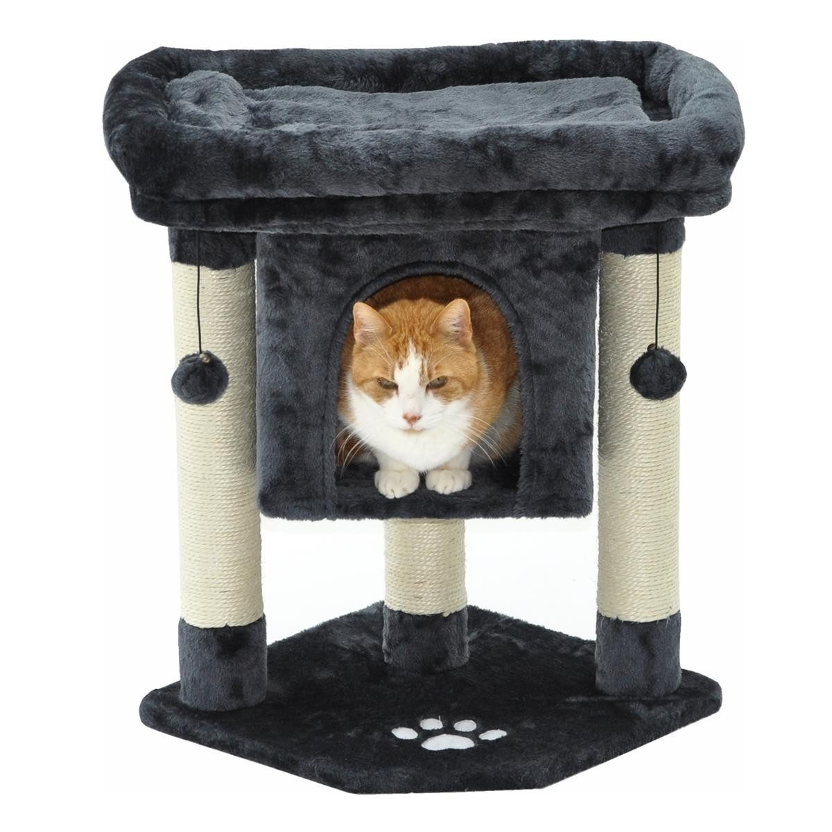 Kratzbaum Katzen Kratzbaum 61 cm - grau mit großem Liegeplatz und Katzenhöhle