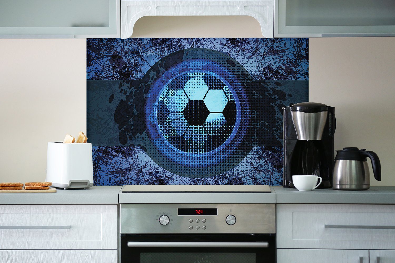 Wallario Küchenrückwand Fußball Muster (1-tlg) blau, Design in - Abstraktes
