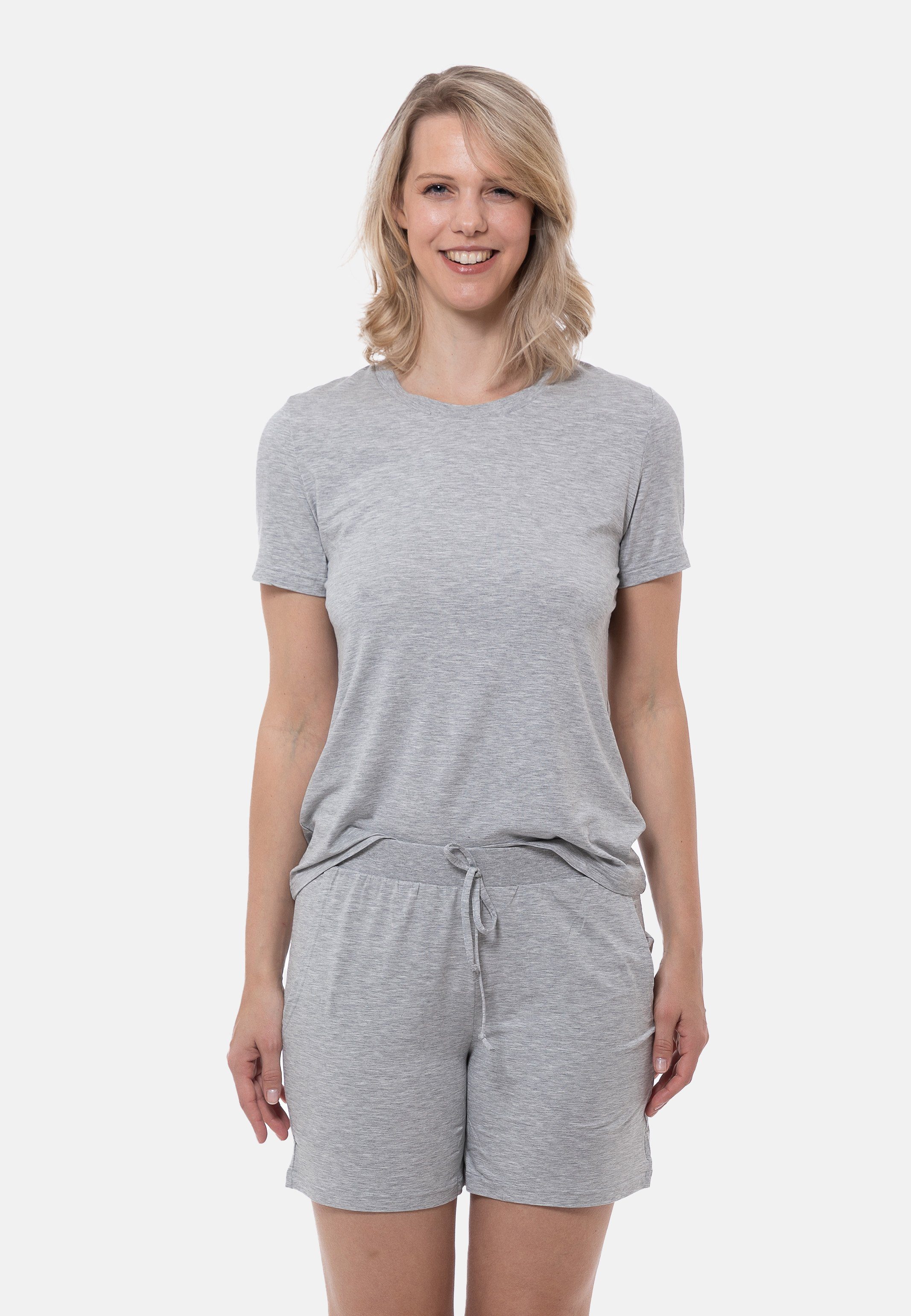 Mey und im Lounge Grey Schlafanzug 2 Sleepy melange Easy kurze tlg) Set Hose Pyjama (Set, & - T-Shirt
