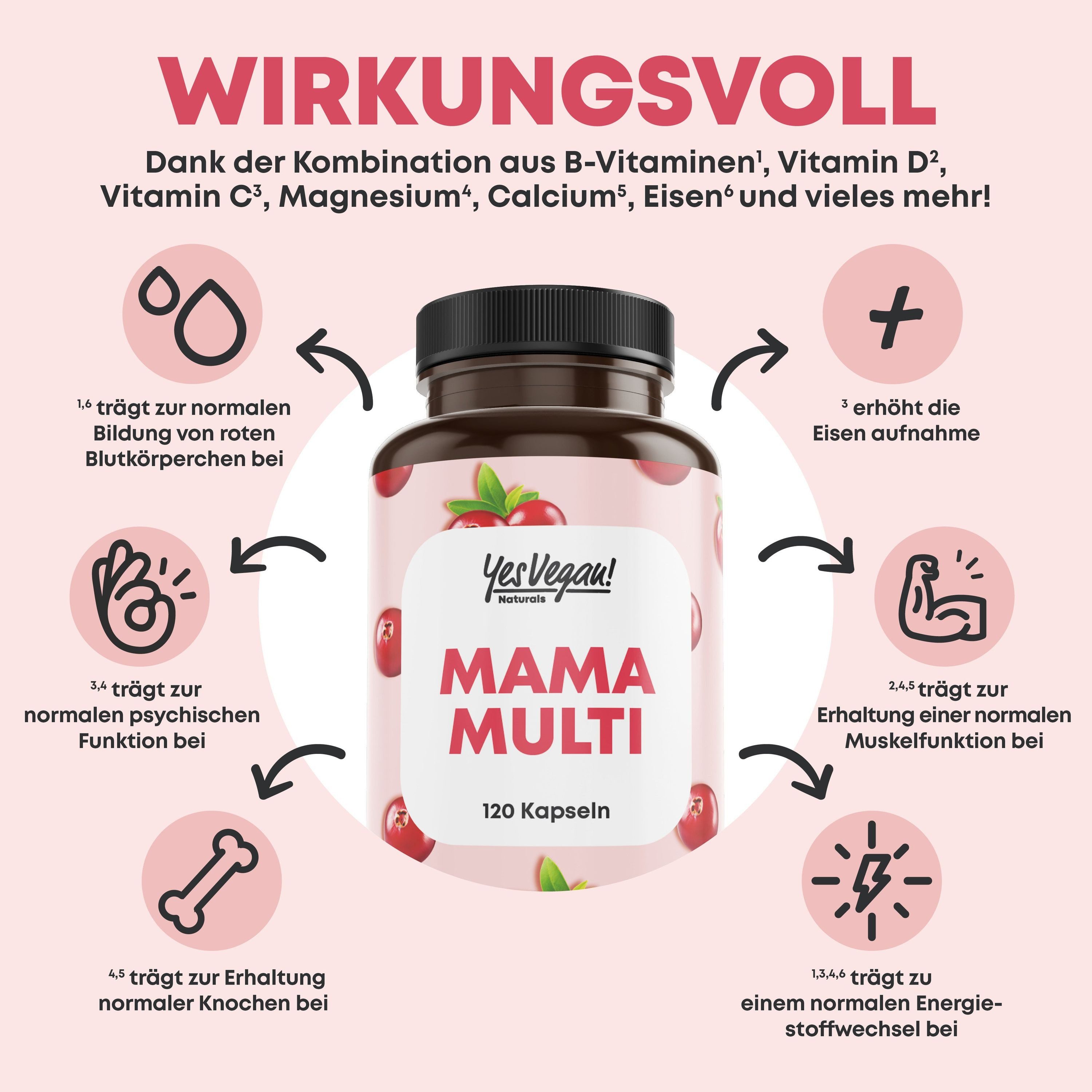 Yes Vegan Mama Multi Prenatal Vitamine – Kinderwunsch bis Stillzeit – 120 Kapseln, 1 St., 124 g