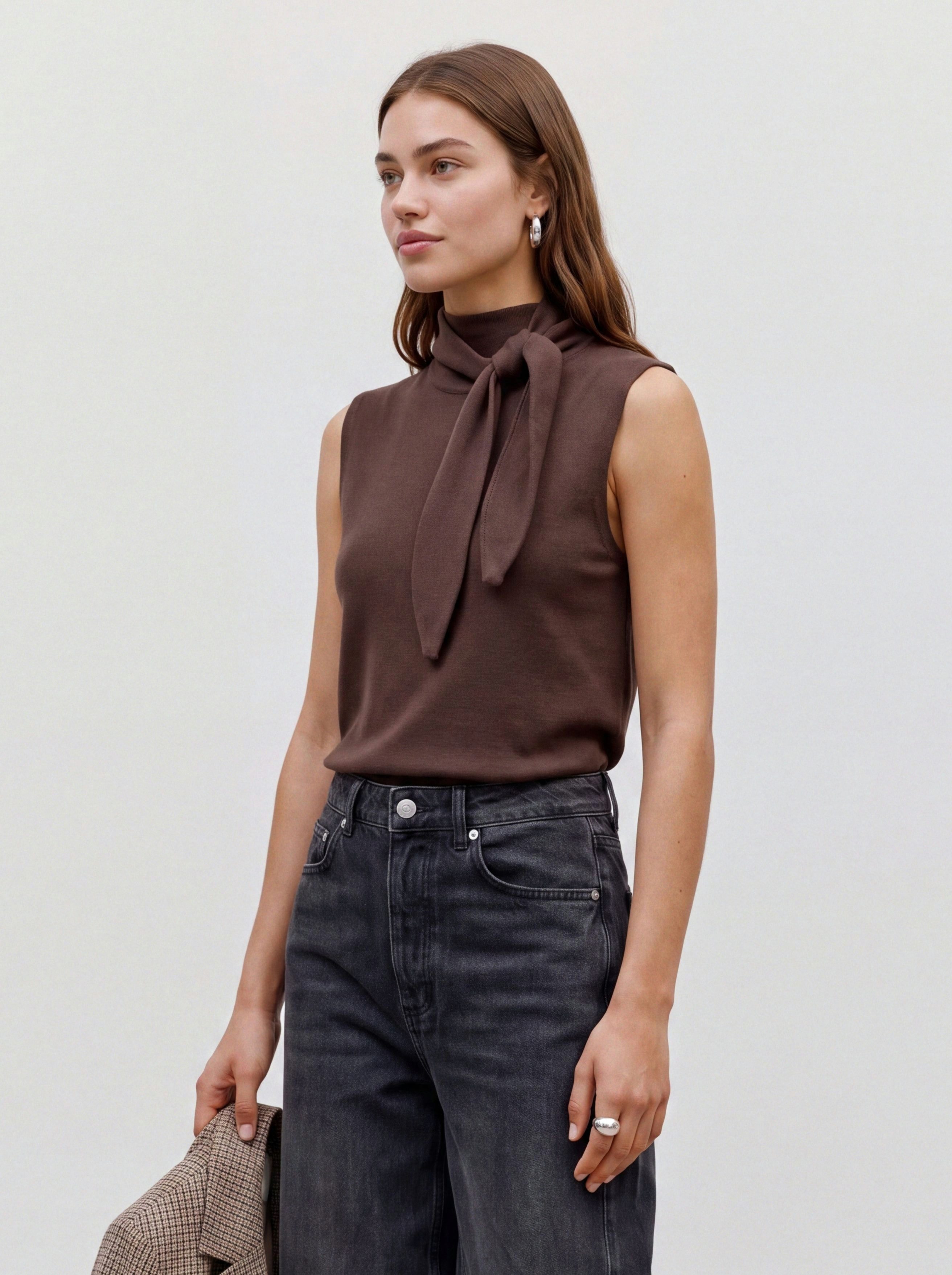 TOPSHOP Strickpullover TSCASSI KNITTED TIE NECK TOP KNT NOOS Materialmix, normal geschnitten
