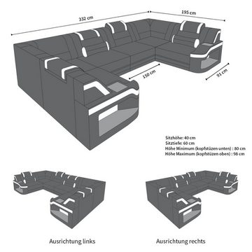 Sofa Dreams Wohnlandschaft Ledercouch Sofa Leder Padua U Form Ledersofa, Couch, mit LED, wahlweise mit Bettfunktion als Schlafsofa, Designersofa