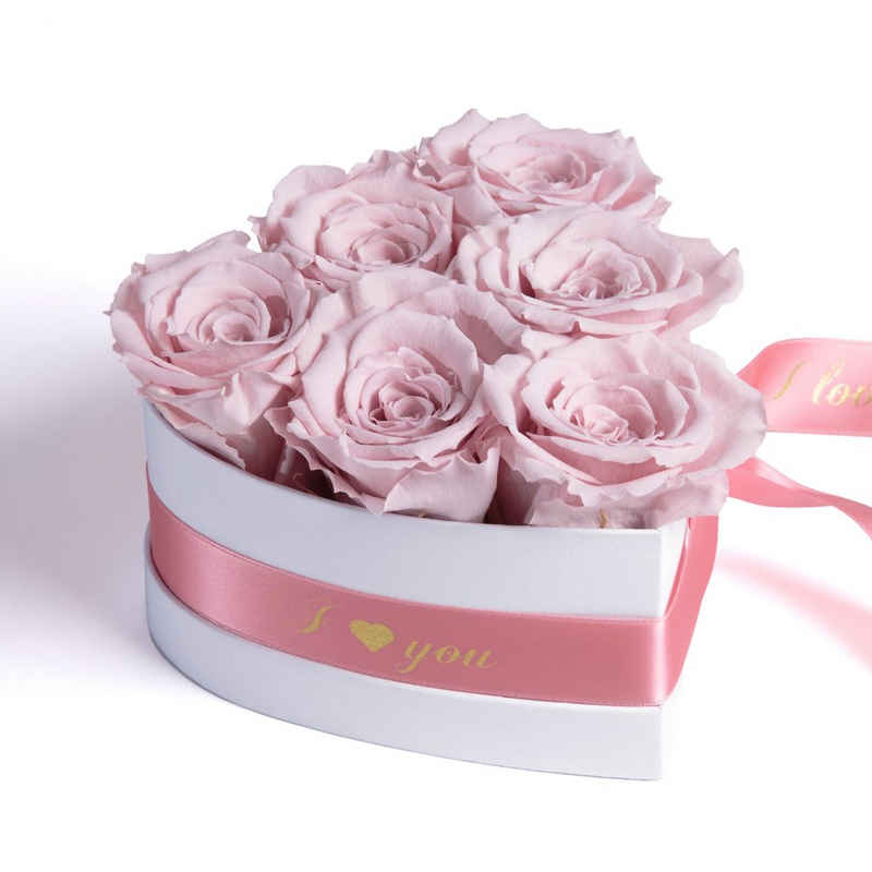 Kunstblume Infinity Rosenbox Herz 6 ewige Rosen I Love You Geschenk für Frauen Rose, ROSEMARIE SCHULZ Heidelberg, Höhe 10 cm, Valentinstag Geschenk für Frau