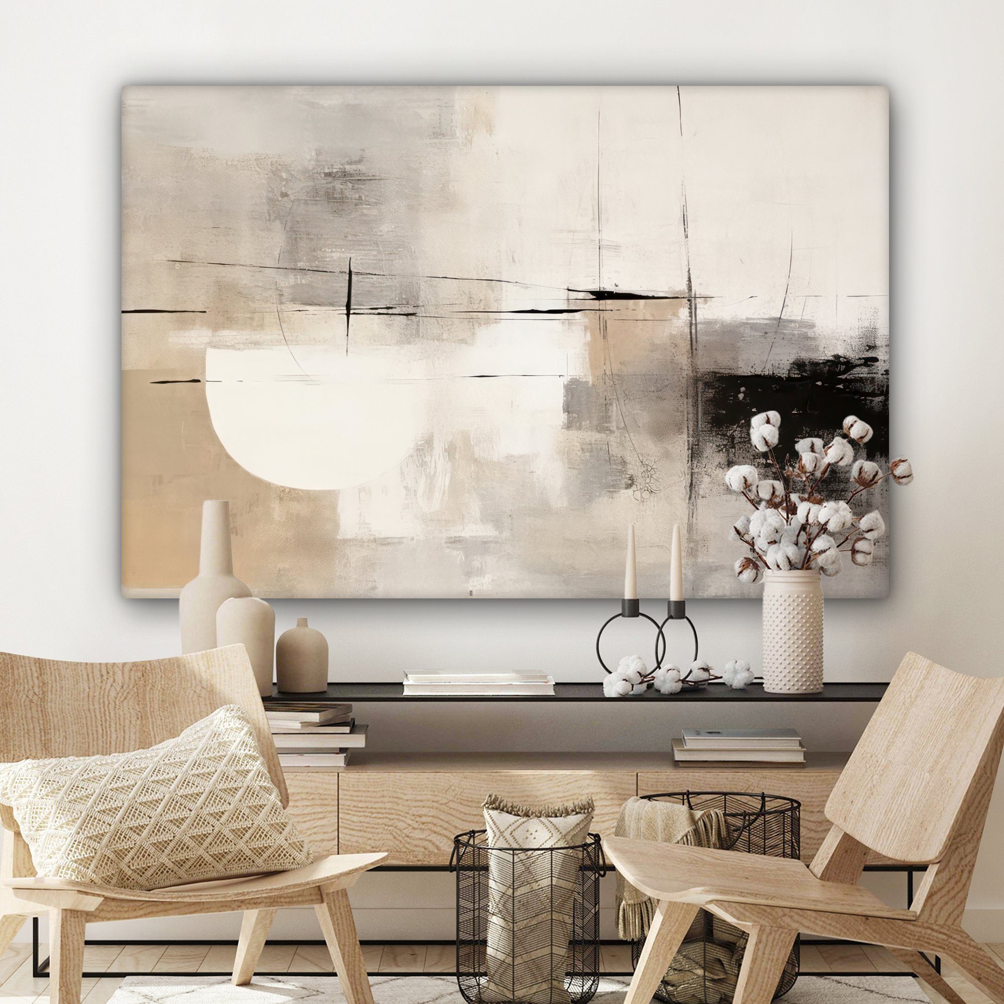 OneMillionCanvasses® Leinwandbild Abstrakt Wohnbereiche, cm Grau, 120x80 Kunst - alle für St), Gemälde, großes, Wandbild - (1 XXL