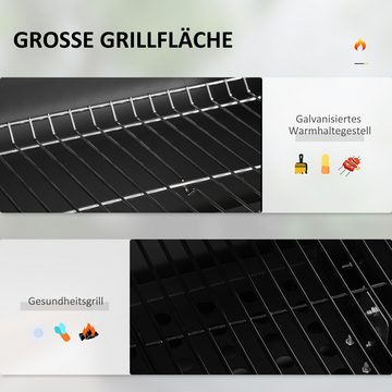 Outsunny Holzkohlegrill Grillwagen Grill BBQ Standgrill, Holzkohle Kohlegrill, Gartengrill, Edelstahl Schwarz 113 x 65 x 108 cm