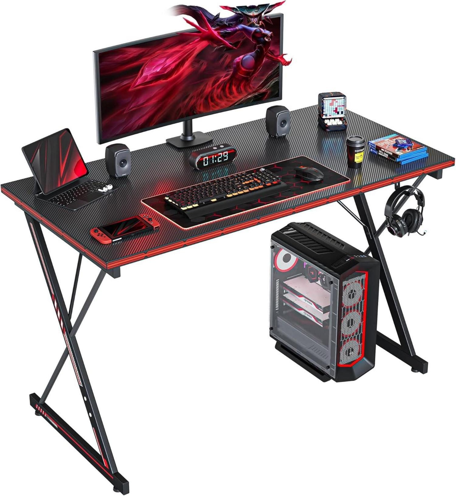 Gamingtisch Gaming Tisch 100 x 50 cm PC Schreibtisch Kohlefaser Schwarz