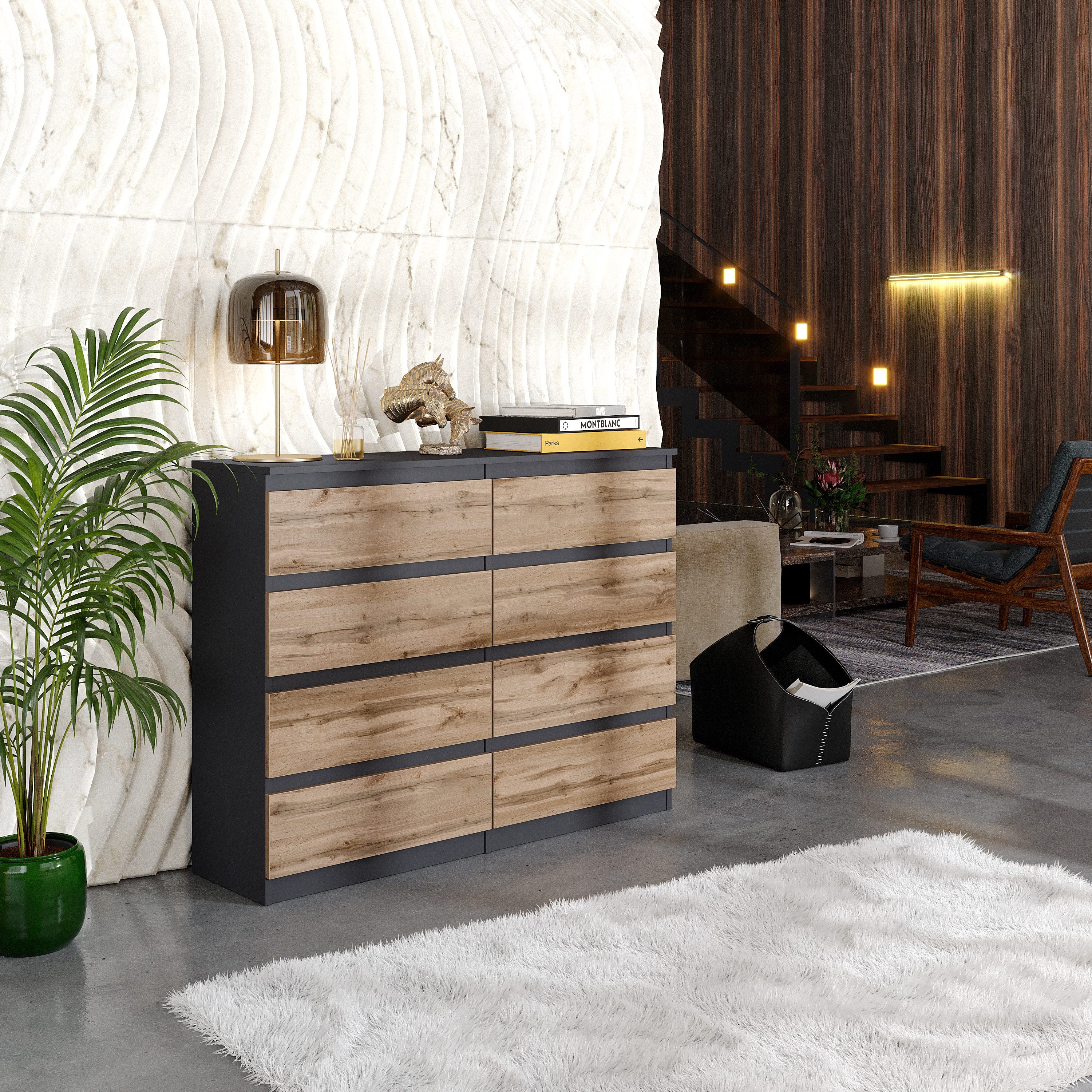 Furnica Kommode Highboard, 8 Schubladen, Sideboard, Breite 120cm Höhe 92cm