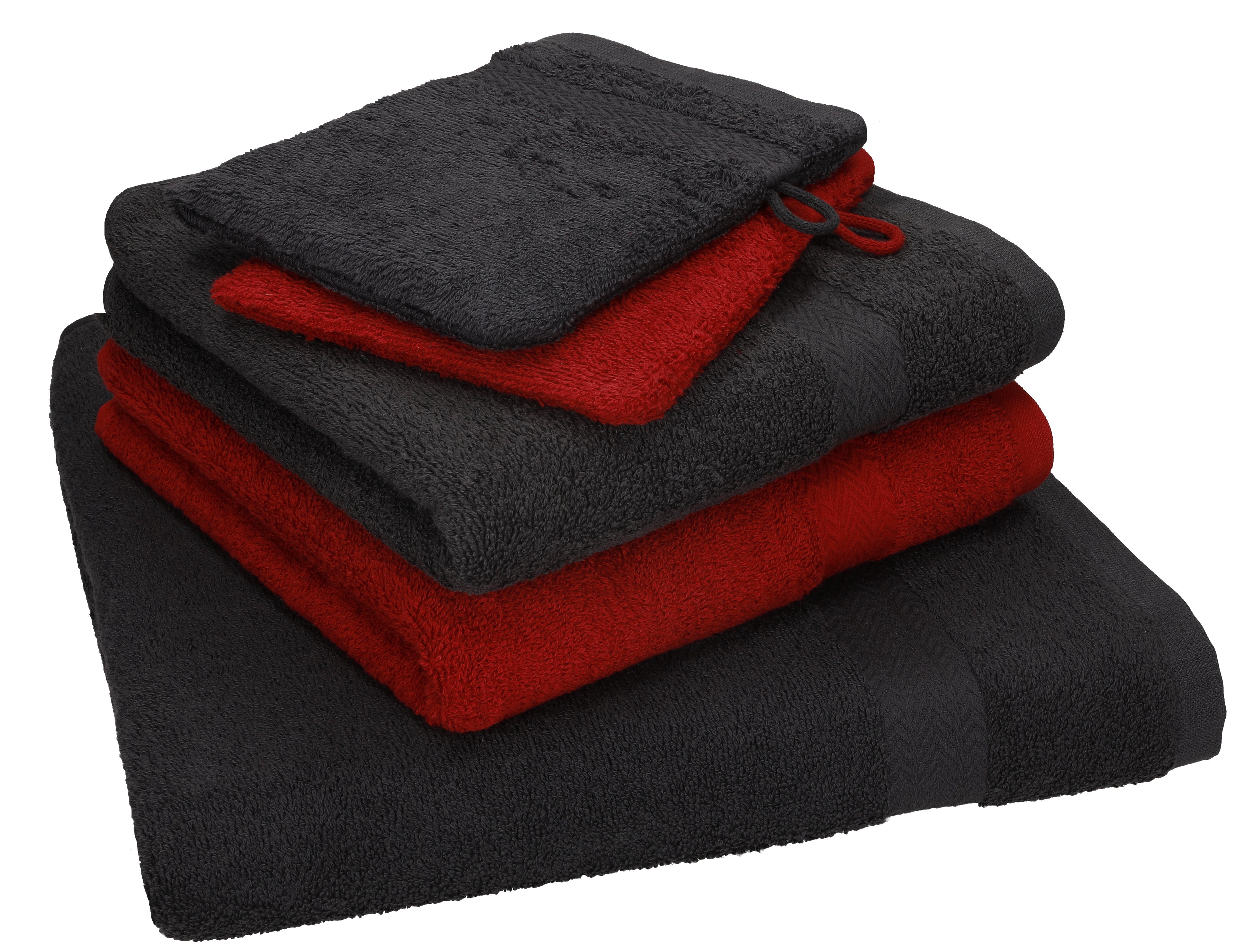 Baumwolle Duschtuch 5 graphit Handtücher dunkelrot SINGLE Baumwolle 100% 2 Waschhandschuhe, Handtuch grau 1 Set TLG. und 2 100% Set Betz Handtuch PACK