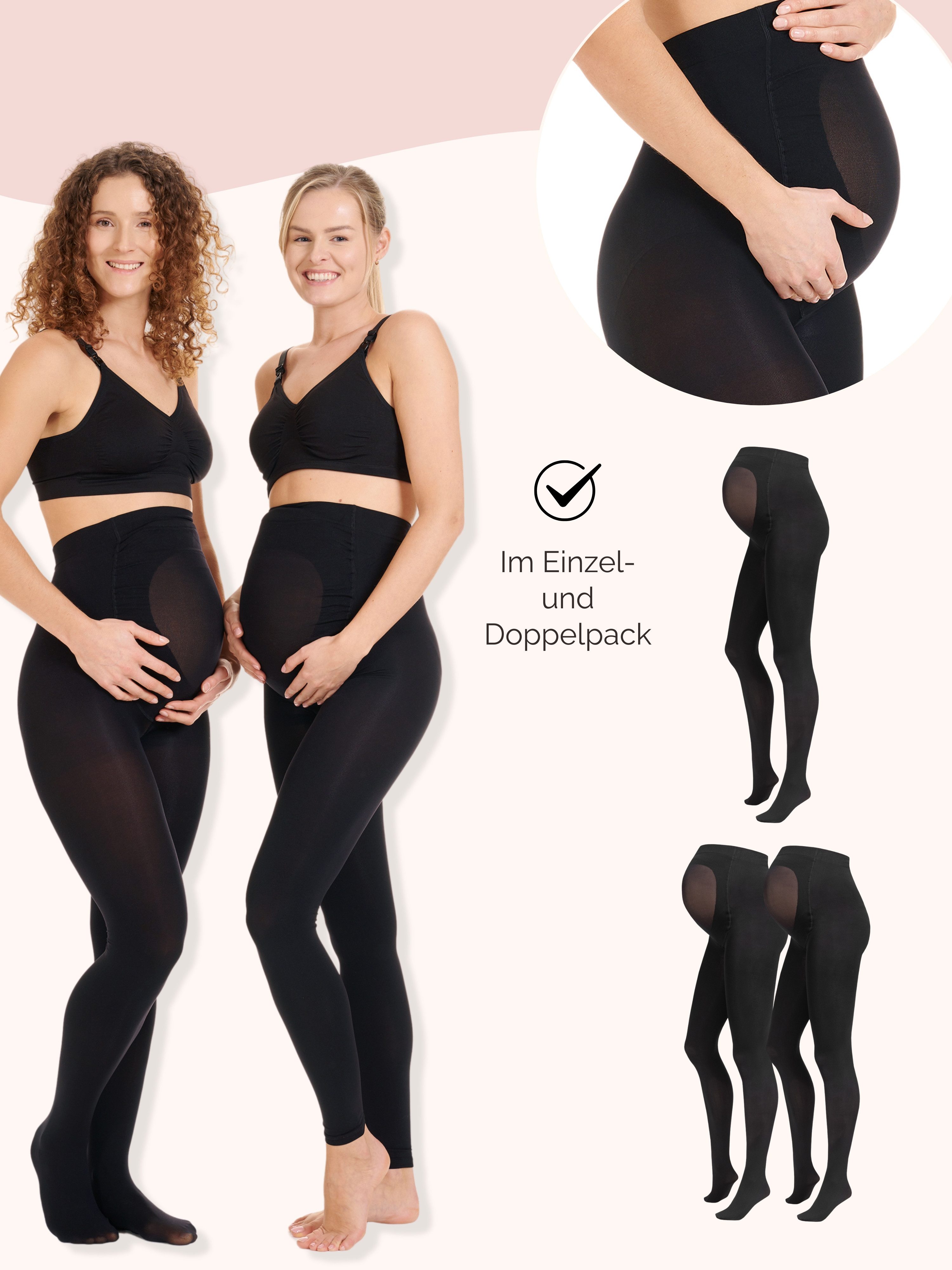 Herzmutter Umstandsstrumpfhose Schwangerschaftsstrumpfhose 80DEN - Blickdicht 80 DEN (2 St. 2er Pack) Blickdicht - dehnbarer, rutschfester Baucheinsatz – Bild 5 von 5