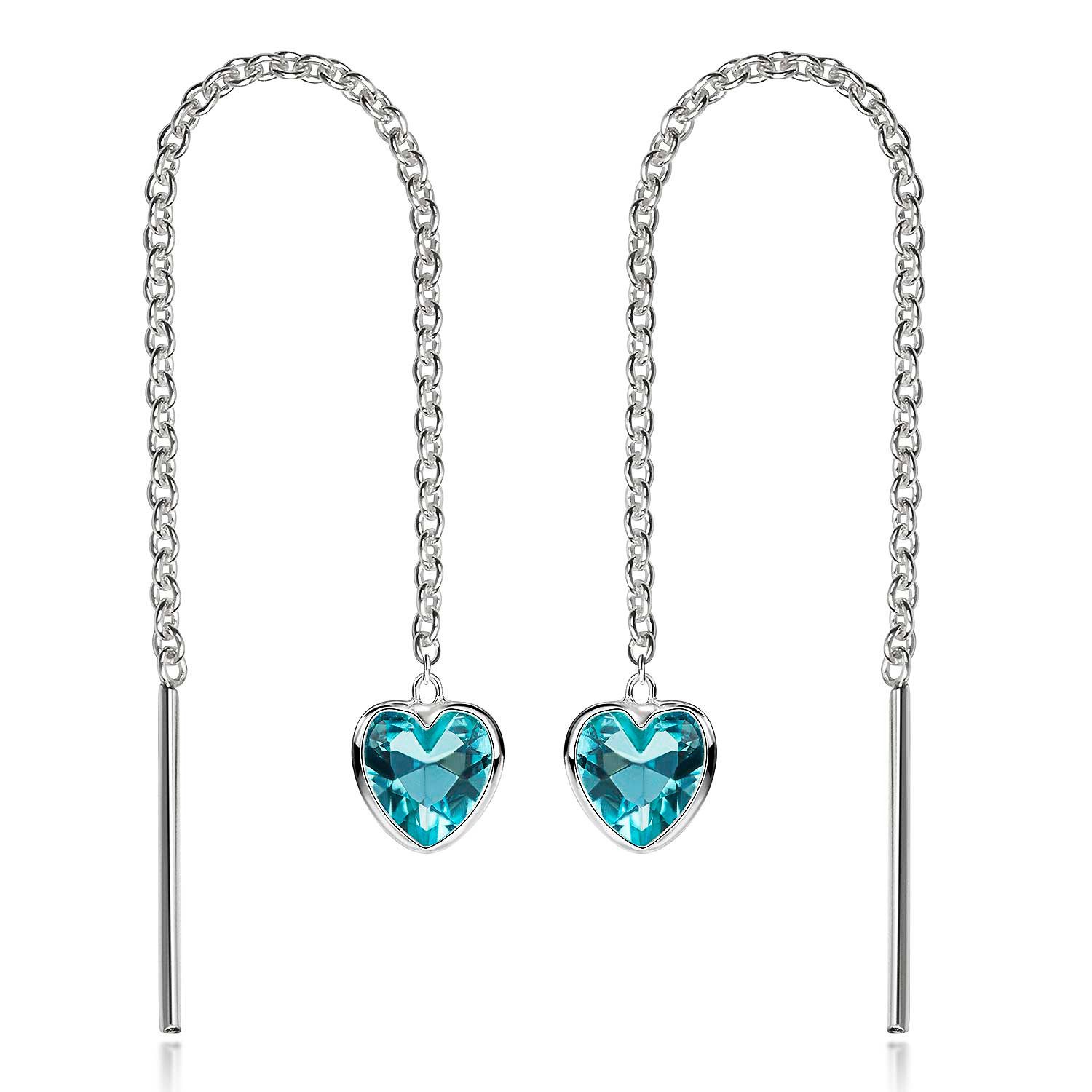 Materia Paar Ohrhänger Damen Silber Herz Zirkonia Hellblau filigran SO-480, 925 Sterling Silber