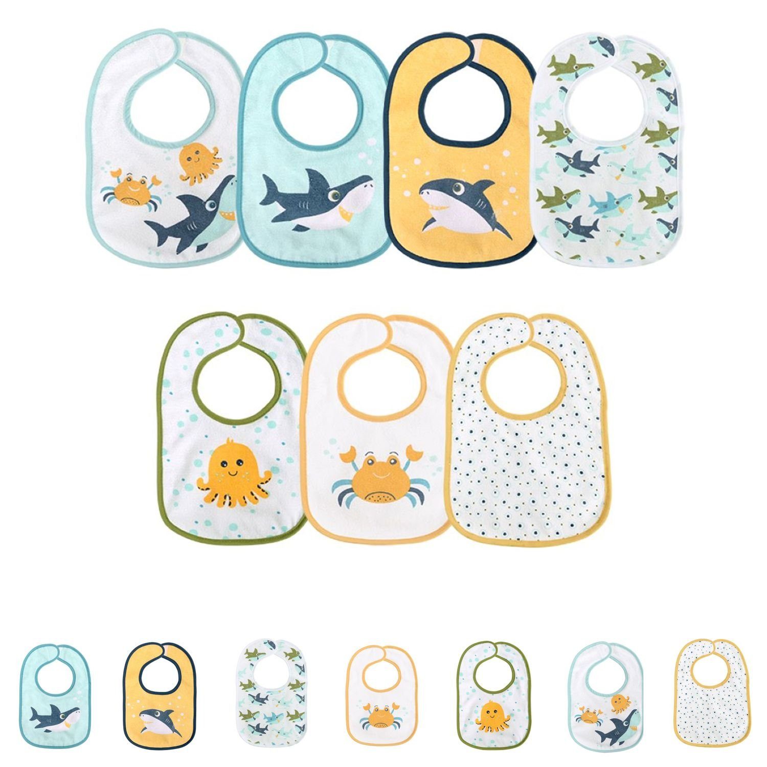 Baby Care Lätzchen Babylatz 7-teiliges Set, (1-St), Klettverschluss, einlagig, wasserdicht