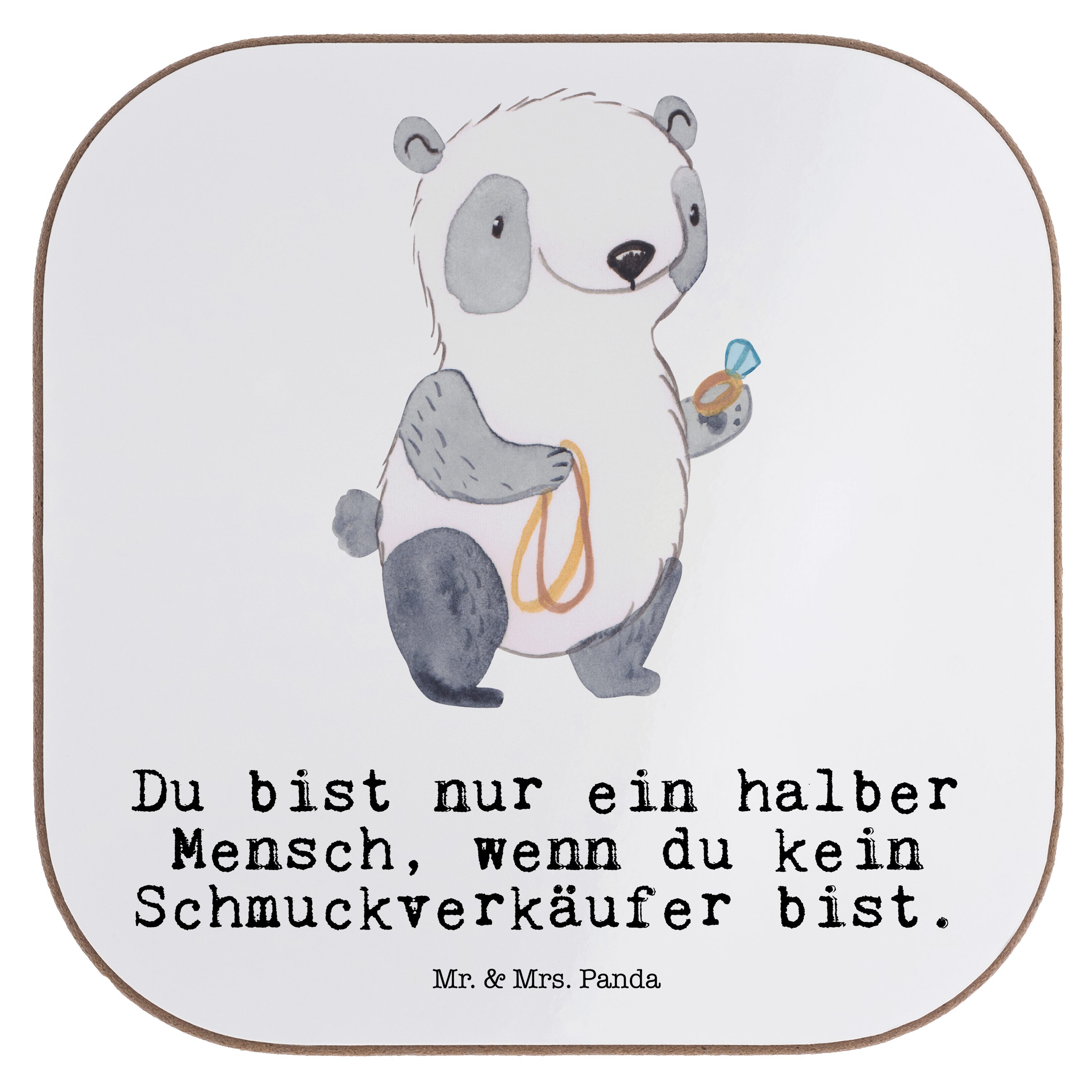 Mr. & Mrs. Panda Getränkeuntersetzer Schmuckverkäufer mit Herz - Weiß - Geschenk, Getränkeuntersetzer, Unt, 1-tlg.