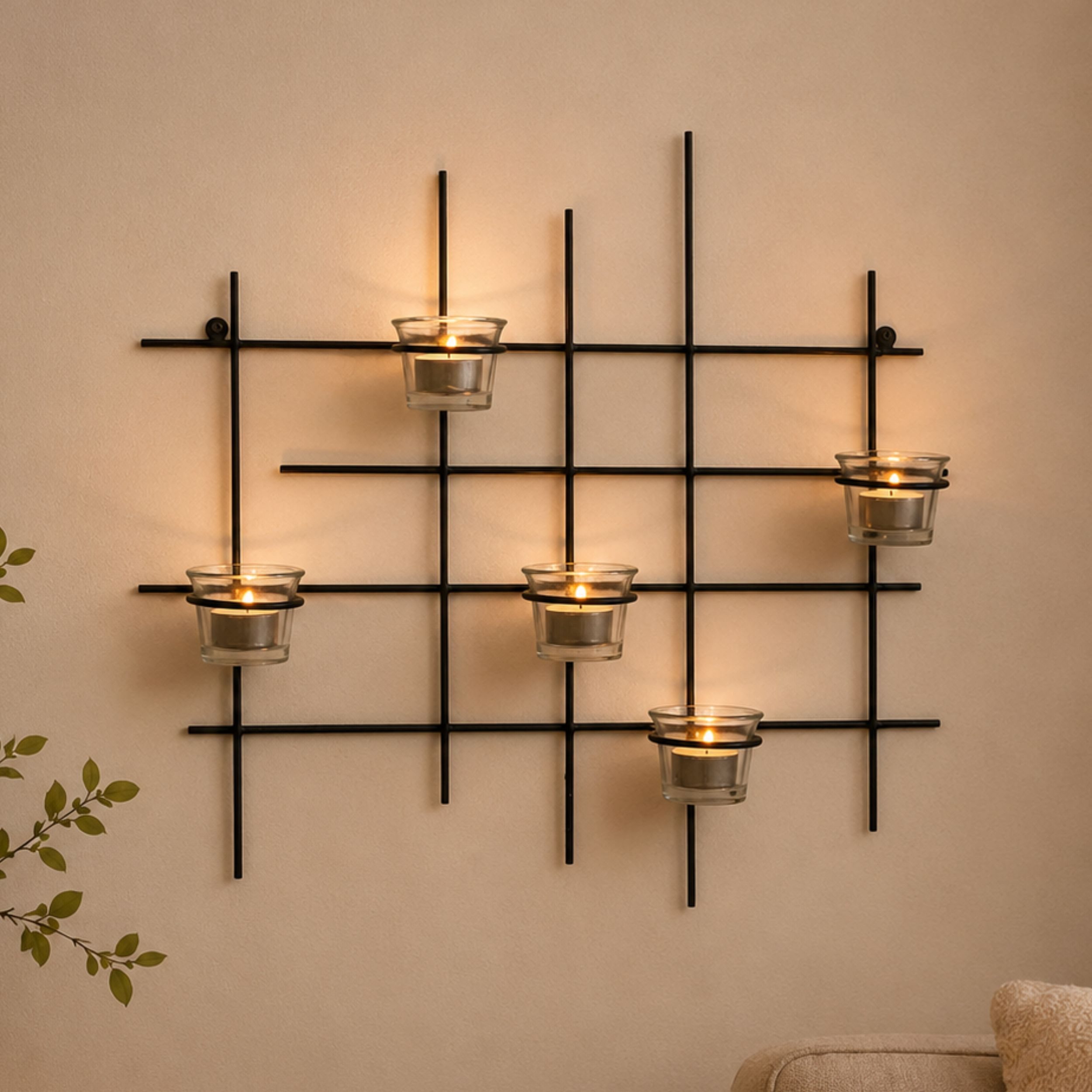 DanDiBo Teelichthalter Wand Metall Leuchter 5XXL Wandkerzenhalter 50 cm, Wandteelichthalter Kerzenhalter Wanddeko