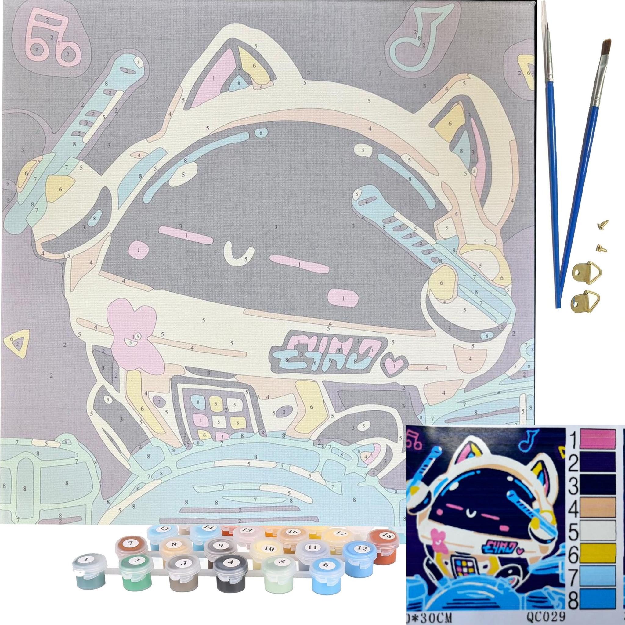 LA CUTE Malen nach Zahlen Anime Malset – Kreatives Malen nach Zahlen mit Rahmen 30x30cm (Komplettes Malset: Kreatives Malen nach Zahlen mit Rahmen und Farben, Malen nach Zahlen Set: Leinwand 30x30cm, Acrylfarben, Pinsel, Rahmen), Anime Malset: Hochwertige Leinwand 30x30cm mit Acrylfarben & Rahmen