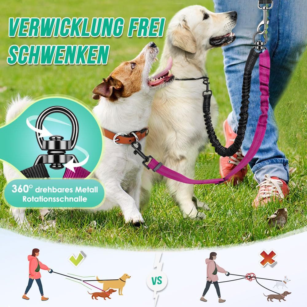 Ledander Hundeleine Doppelte Hundeleine für zwei Hunde, 360° drehbare Doppel-Hundeleine, ausziehbare Hundeleine für kleine, mittelgroße und große Hunde – Bild 3 von 5