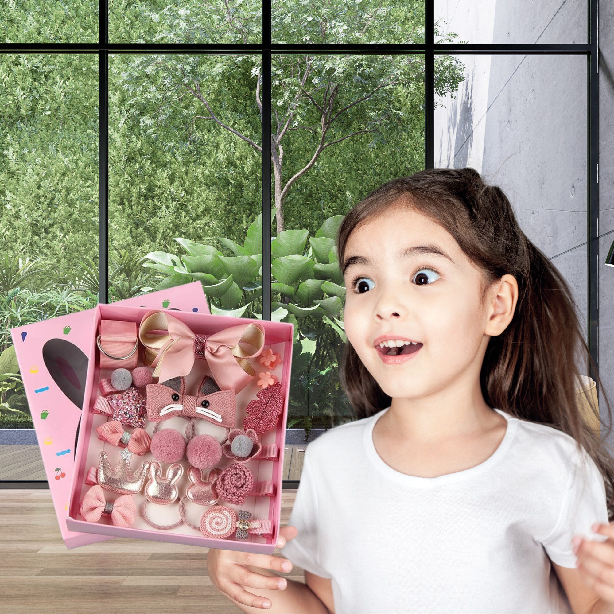 Montegoni Haarspange 18er-Set Haarspangen für Mädchen, Baby-Haarspangen-Set, süße Schleifen, elastische Bänder, 18-tlg., Pferdeschwanz-Haarnadeln-Set für kleine Mädchen, perfekt für Partys, Geburtstage und ideal als Geschenk