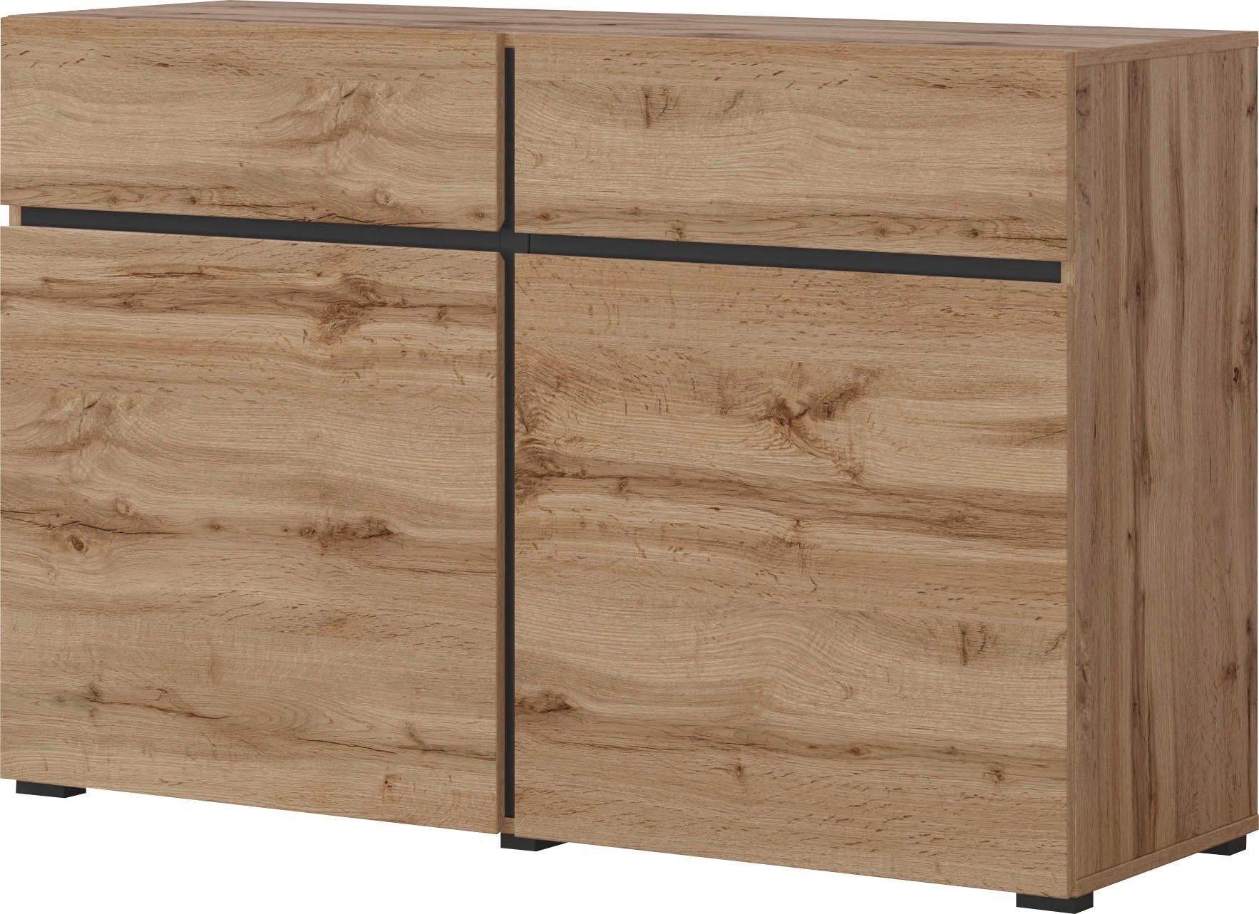 OTTO home Sideboard Cross,Breite 119,5 cm, moderne grifflose Kommode,2 Türen/2 Schubkästen, Schubladenschrank,Anrichte mit viel Stauraum, Einlegeböden verstellbar