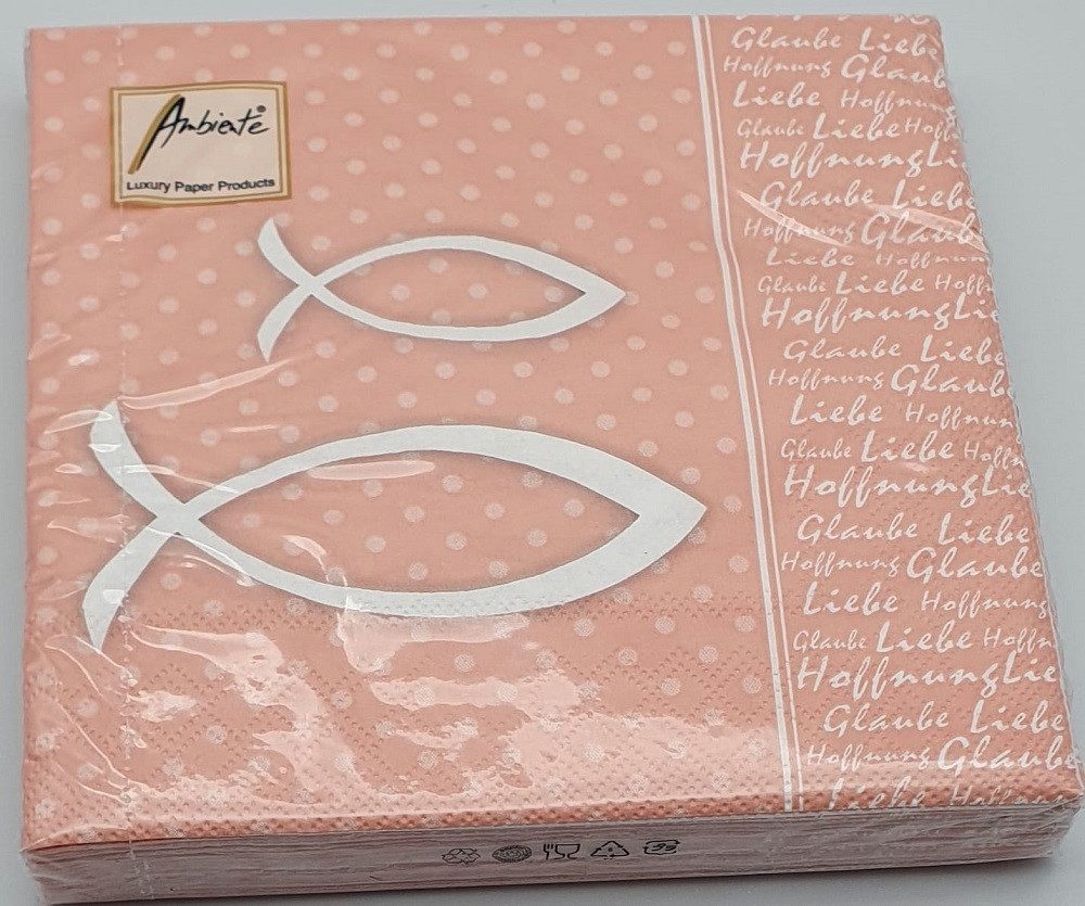 Ambiente Luxury Paper Products Papierserviette Konfirmation / Kommunion Fisch, Christliche Symbole als Tischdeko, (20 St), Decoupage, Serviettentechnik, Ideal als Geschenk