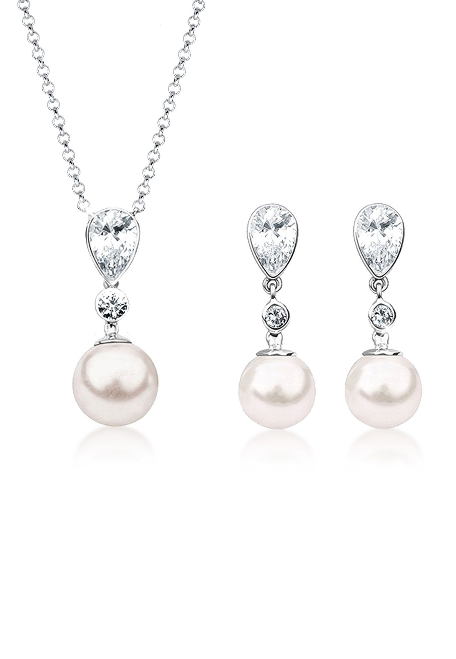 Nenalina Schmuckset Synthetische Perle Zirkonia 925 Silber