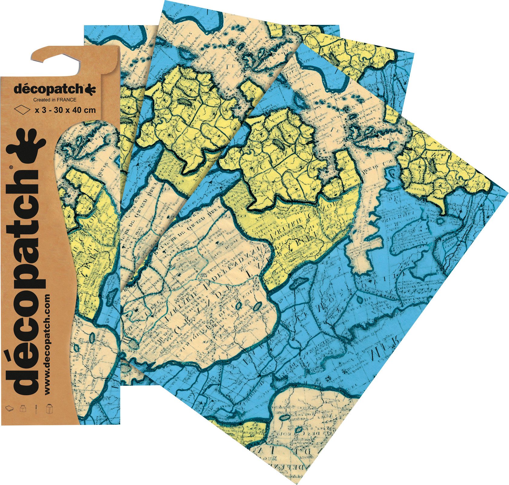 décopatch Motivpapier Weltkarte, 3 Stück