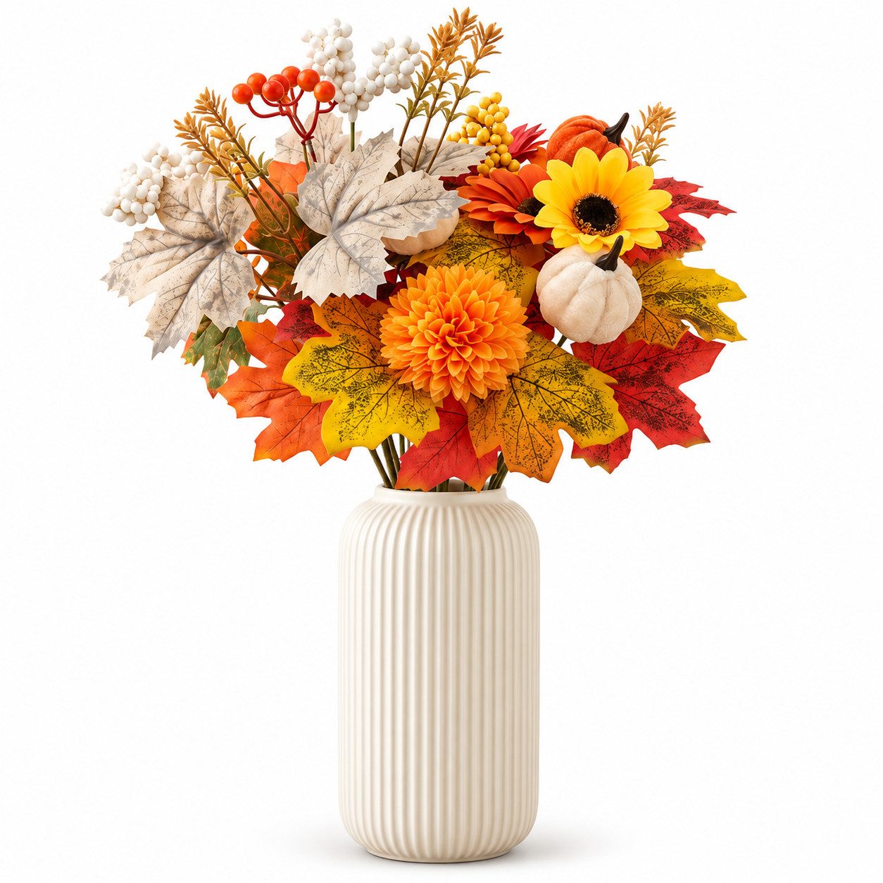 Kunstblumenstrauß Kunstblumenstrauß, Halloween Deko mit Kürbis & Sonnenblumen, Sorvyzxn, Mit Ahornblättern & Beeren, Herbstliche Deko für Vase, Tisch & Zuhause