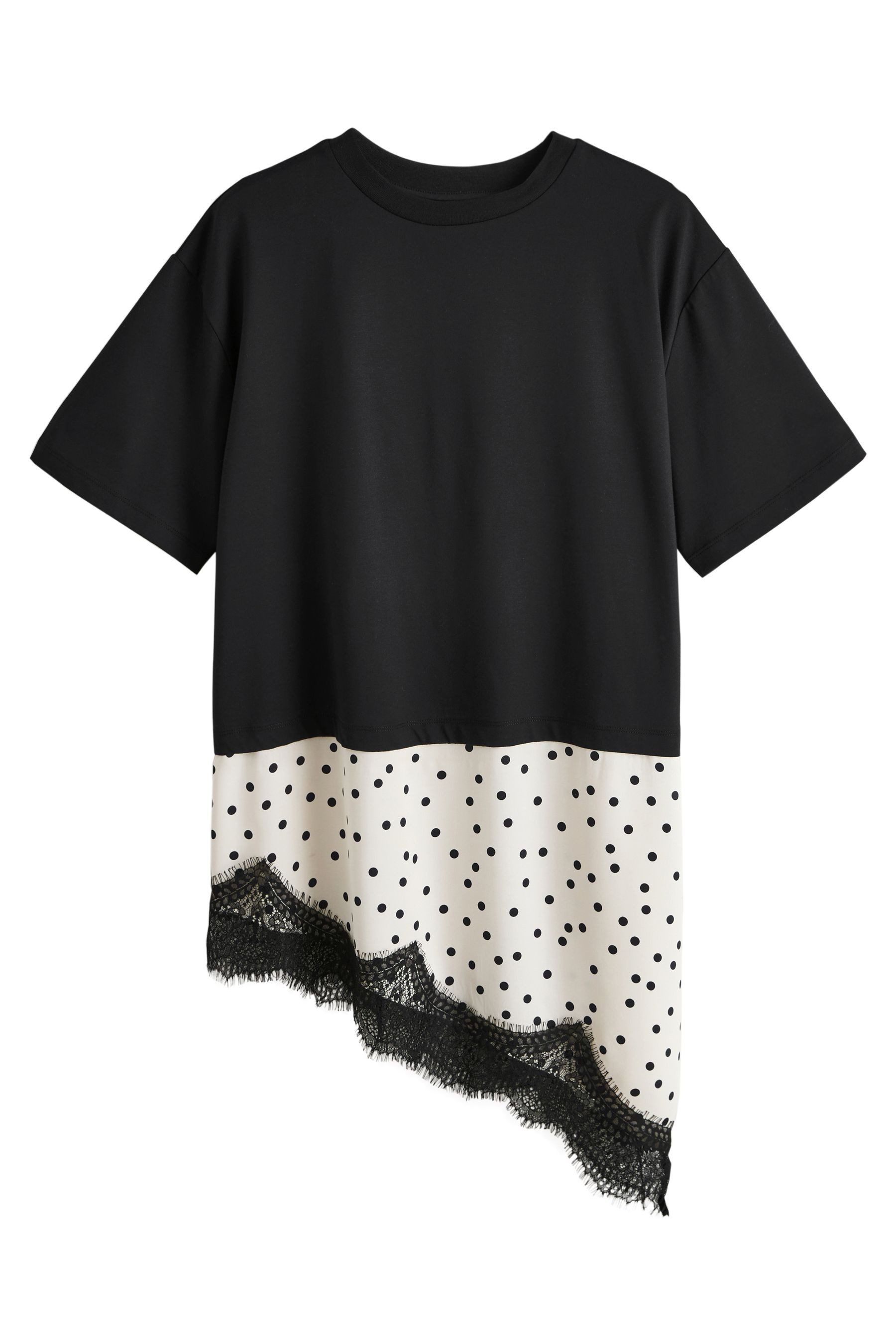 Next T-Shirt Kurzärmeliges T-Shirt maus Satin mit Spitzenbesatz (1-tlg) günstig online kaufen