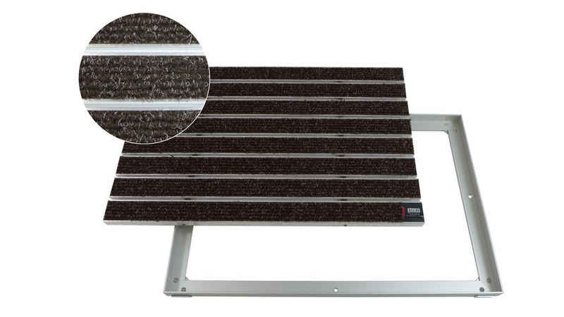 Fußmatte Emco Eingangsmatte DIPLOMAT + Rahmen 25mm Aluminium, Large Rips Braun, Emco, rechteckig, Höhe: 25 mm, Größe: 600x400 mm, für Innen- und überdachten Außenbereich