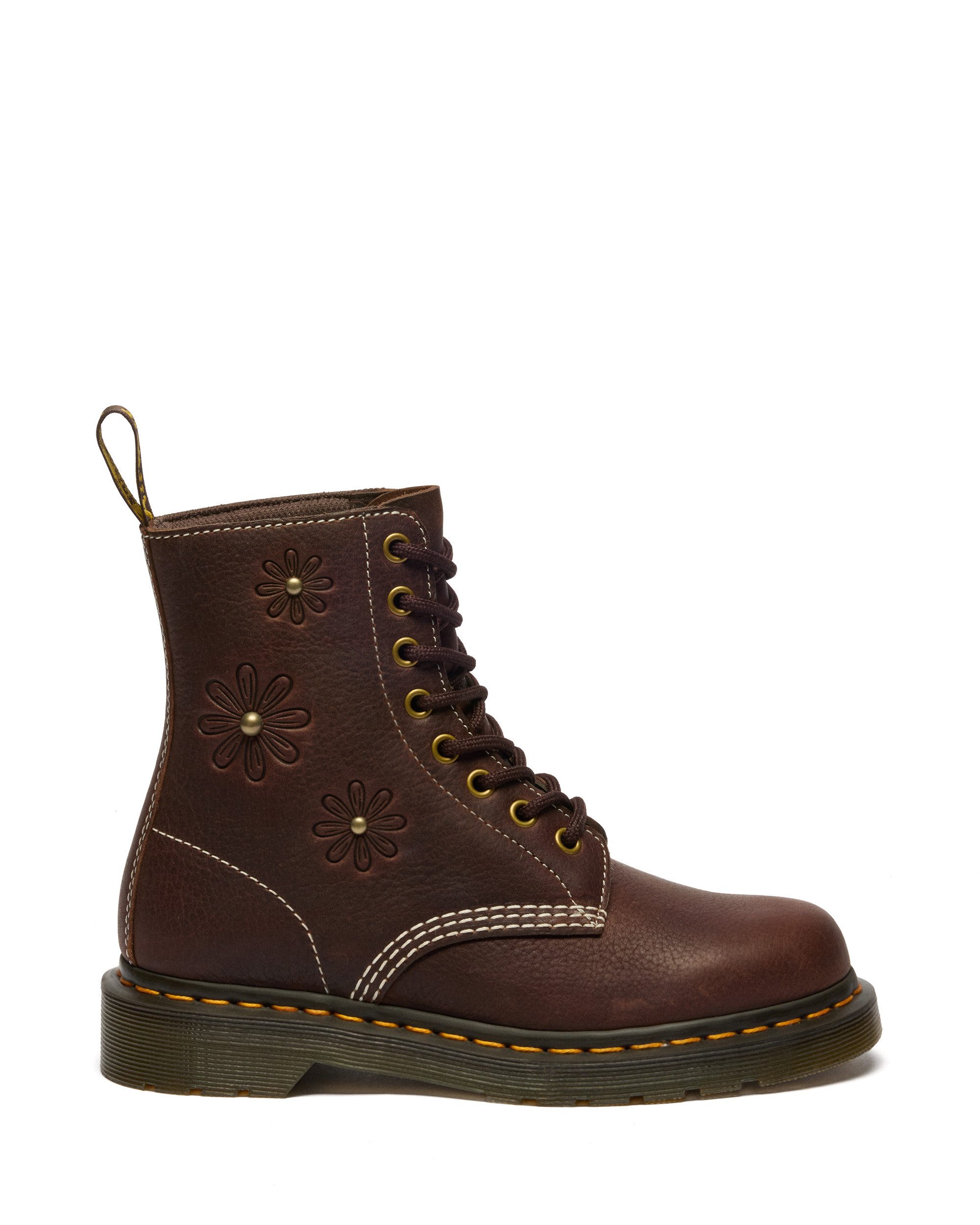 DR. MARTENS 1460 Pascal Flower Schnürboots, Blockabsatz, Stiefelette, 8-Eye Boots mit Flower Prägung
