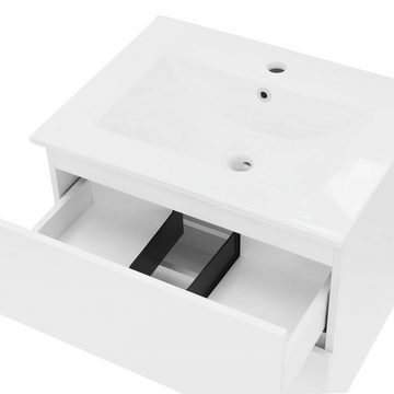 LuxeBath Waschbecken Badezimmertisch, Keramik Weiß 61x46,5x53,5cm Korpus MDF