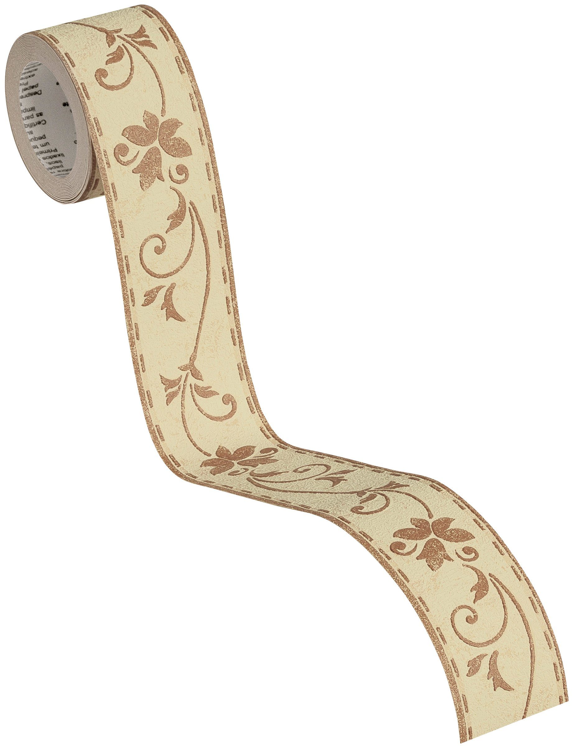 Bricoflor Schmale Tapetenbordüre Selbstklebend Blumen Bordüre in Gold Braun günstig online kaufen