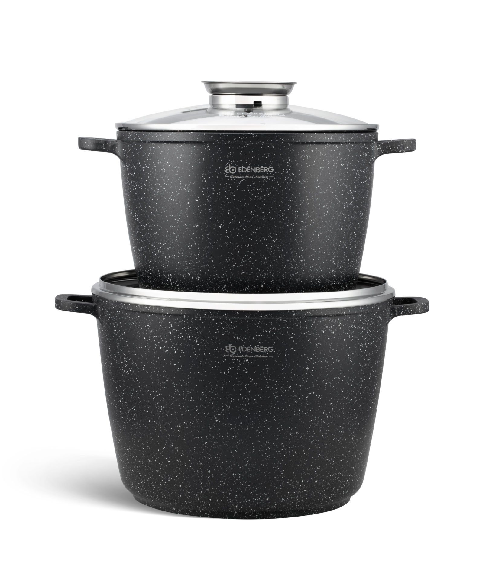 Edenberg Topf-Set Schwarze große Töpfe, Suppentöpfe, Kompotttopf, Kochtopf, Spargeltopf, Aluminium, Keramik (Ob Sie für die Familie, ein Fest oder viele Gäste kochen – mit diesem großzügigen und stilvollen Topfset gelingt Ihnen jede Mahlzeit mühelos und in bester Qualität., 4-tlg., Zeitloses Design des Topfsets. Eine ideale Geschenkidee)