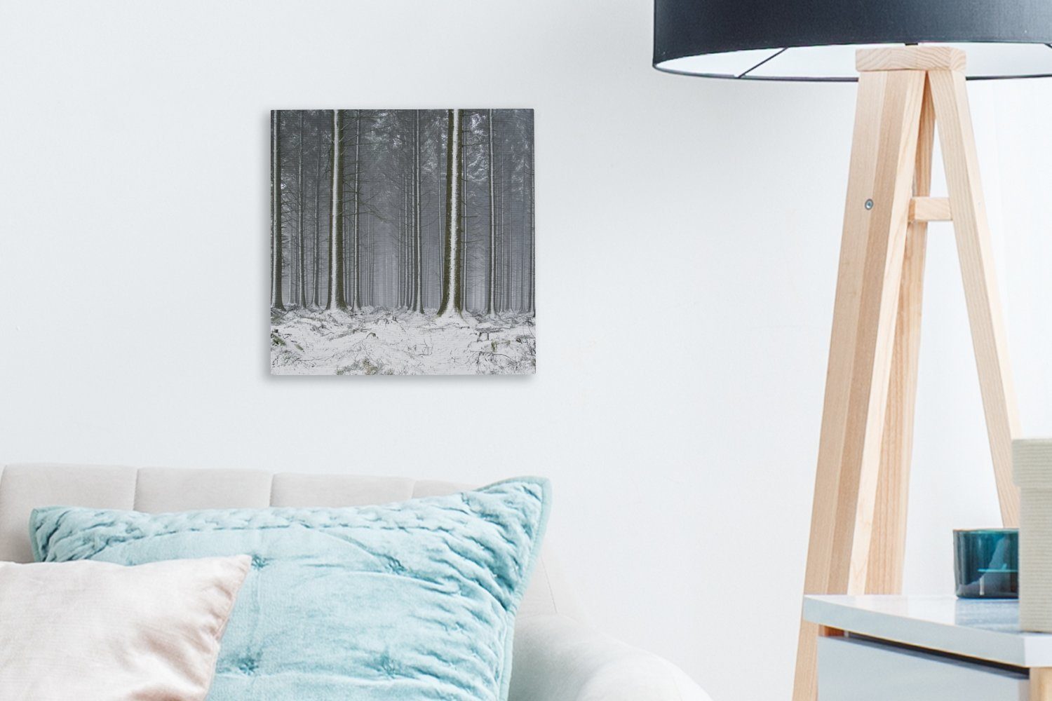 OneMillionCanvasses® Leinwandbild Bäume Schlafzimmer Winter bunt Leinwand (1 für - Schnee, - St), Wohnzimmer Bilder