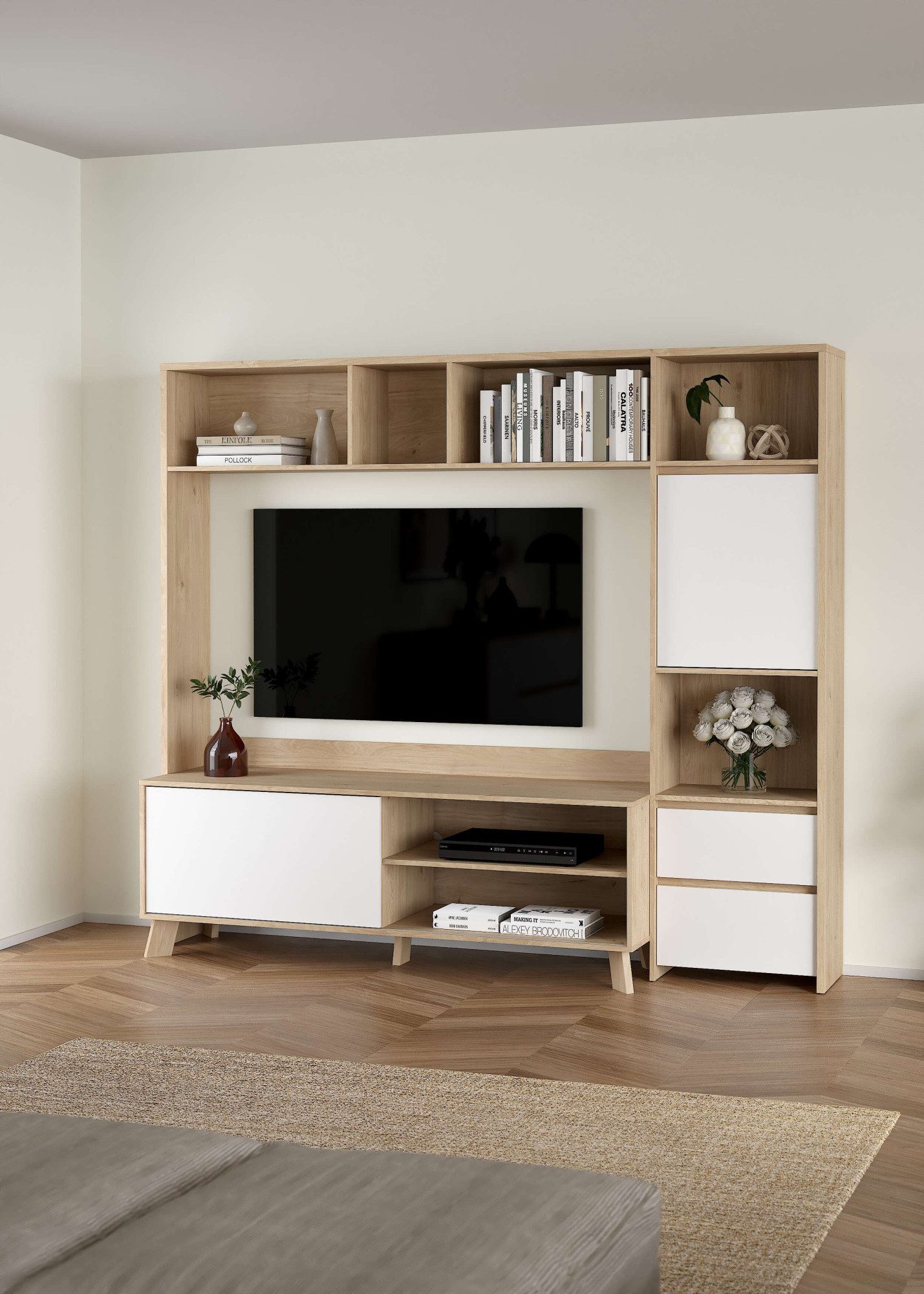 Home affaire Wohnwand Next, TV-Wand, TV-Möbel, Wohnwand, Sideboard, mit Schiebetür und 2 Schubladen, Breite 209 cm, Höhe 182 cm