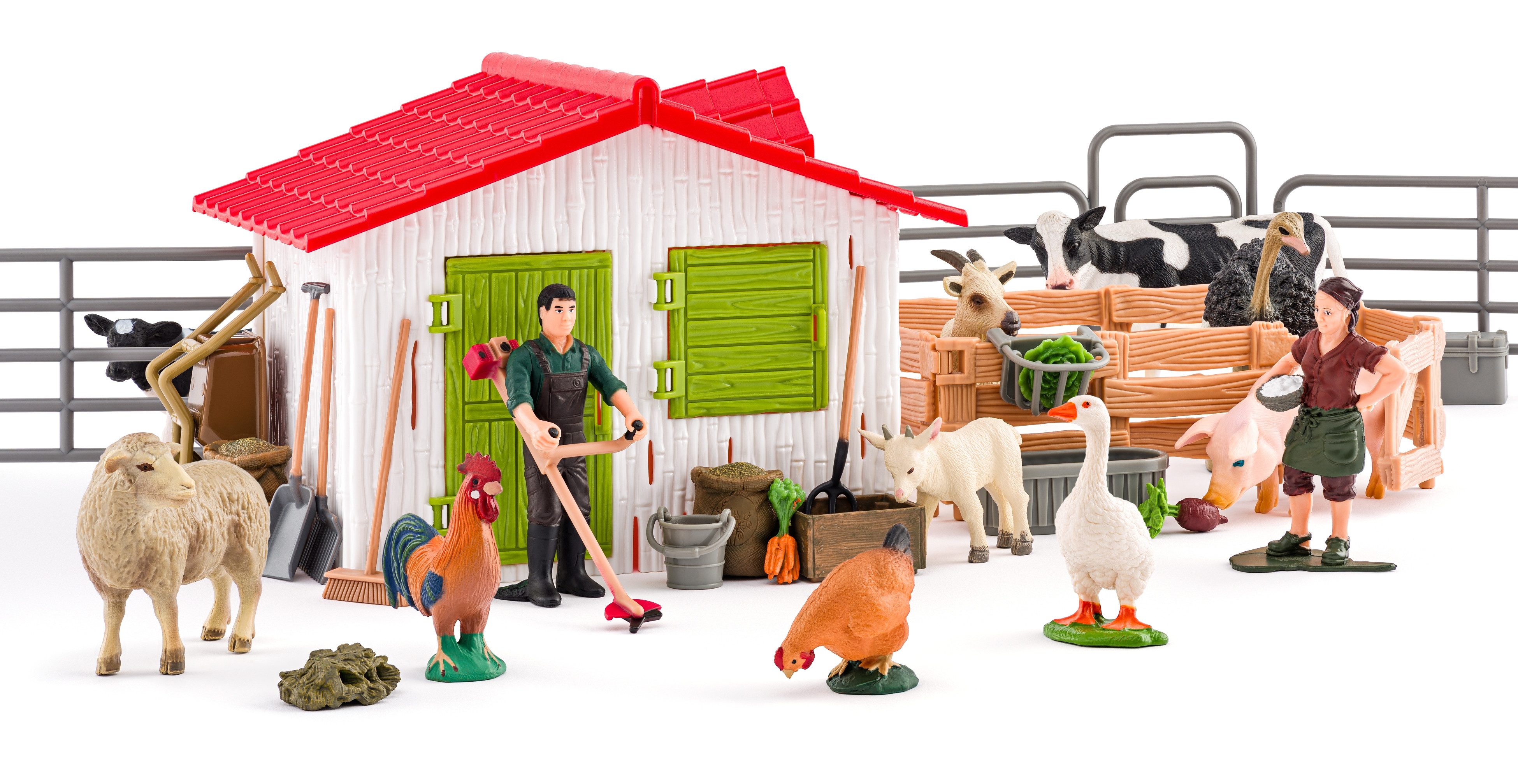 Woodyland Lernspielzeug Faunica Spielset 96039 Farm / Bauernhof mit Zubehör. 48 teilig, Set`s der Reihe Faunica kombinierbar