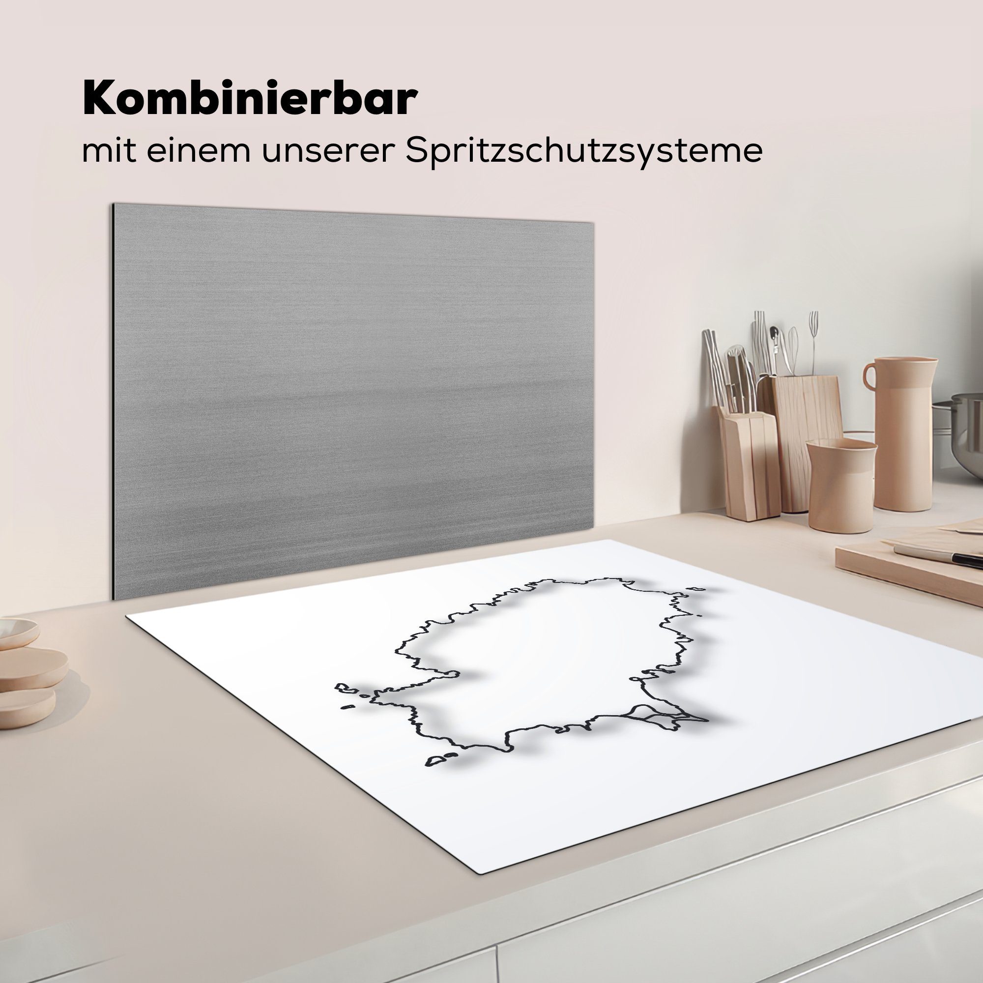 Karte küche einer cm, (1 Ibiza, Ceranfeldabdeckung, Vinyl, Illustration 78x78 tlg), für Herdblende-/Abdeckplatte Arbeitsplatte MuchoWow von