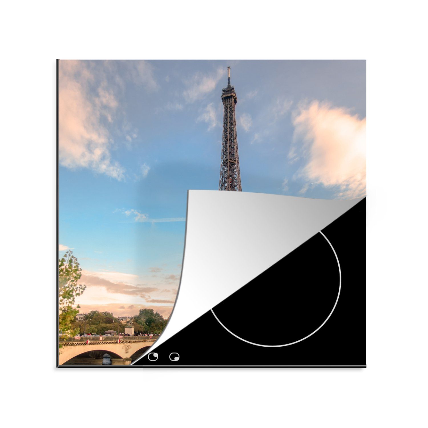 MuchoWow Herdblende-/Abdeckplatte Der Eiffelturm von der Seine aus, Vinyl, (1 tlg), 78x78 cm, Ceranfeldabdeckung, Arbeitsplatte für küche