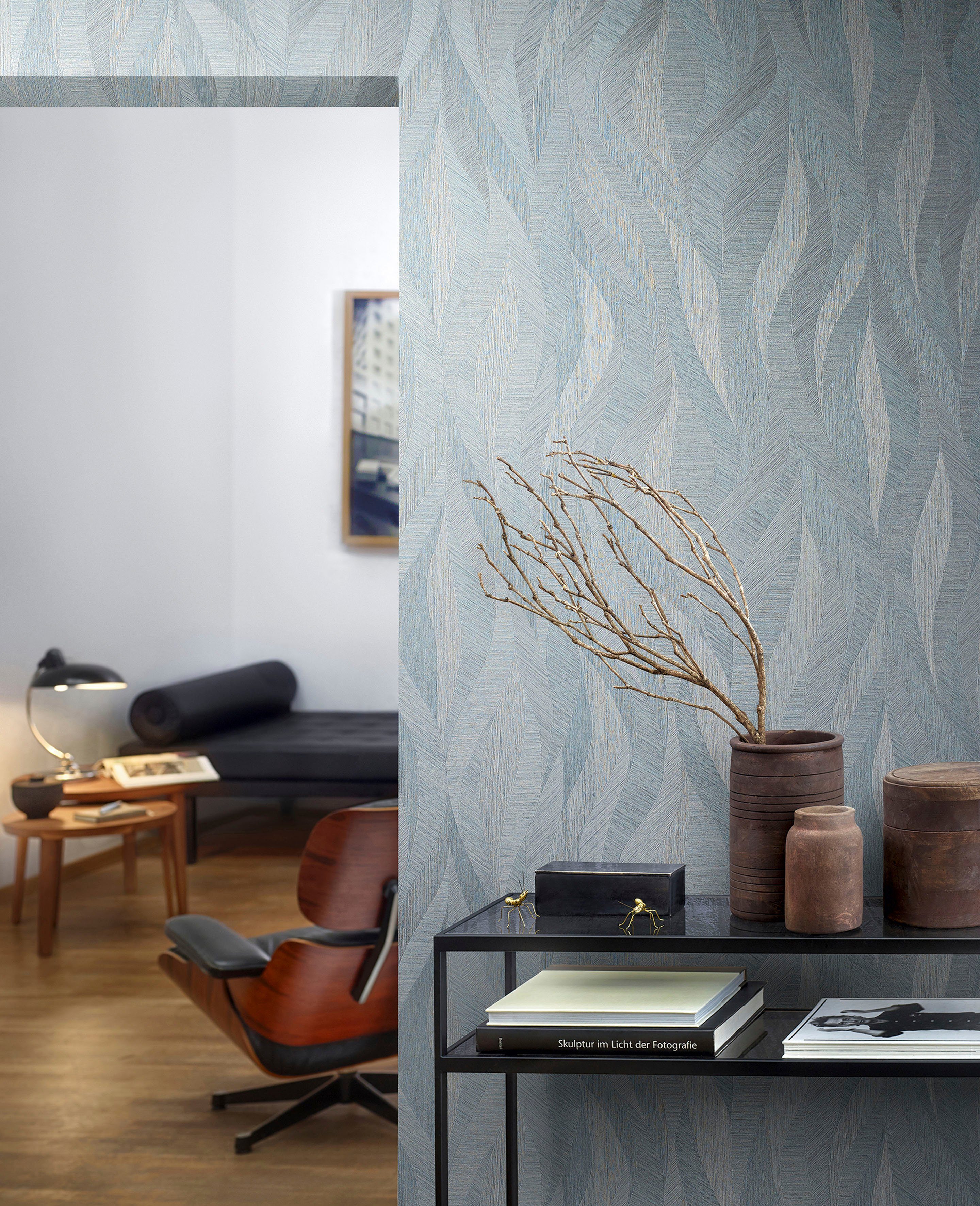 Marburg Vliestapete Wave, geprägt, matt, Wellenmuster moderne Vliestapete für Wohnzimmer Schlafzimmer Küche blau
