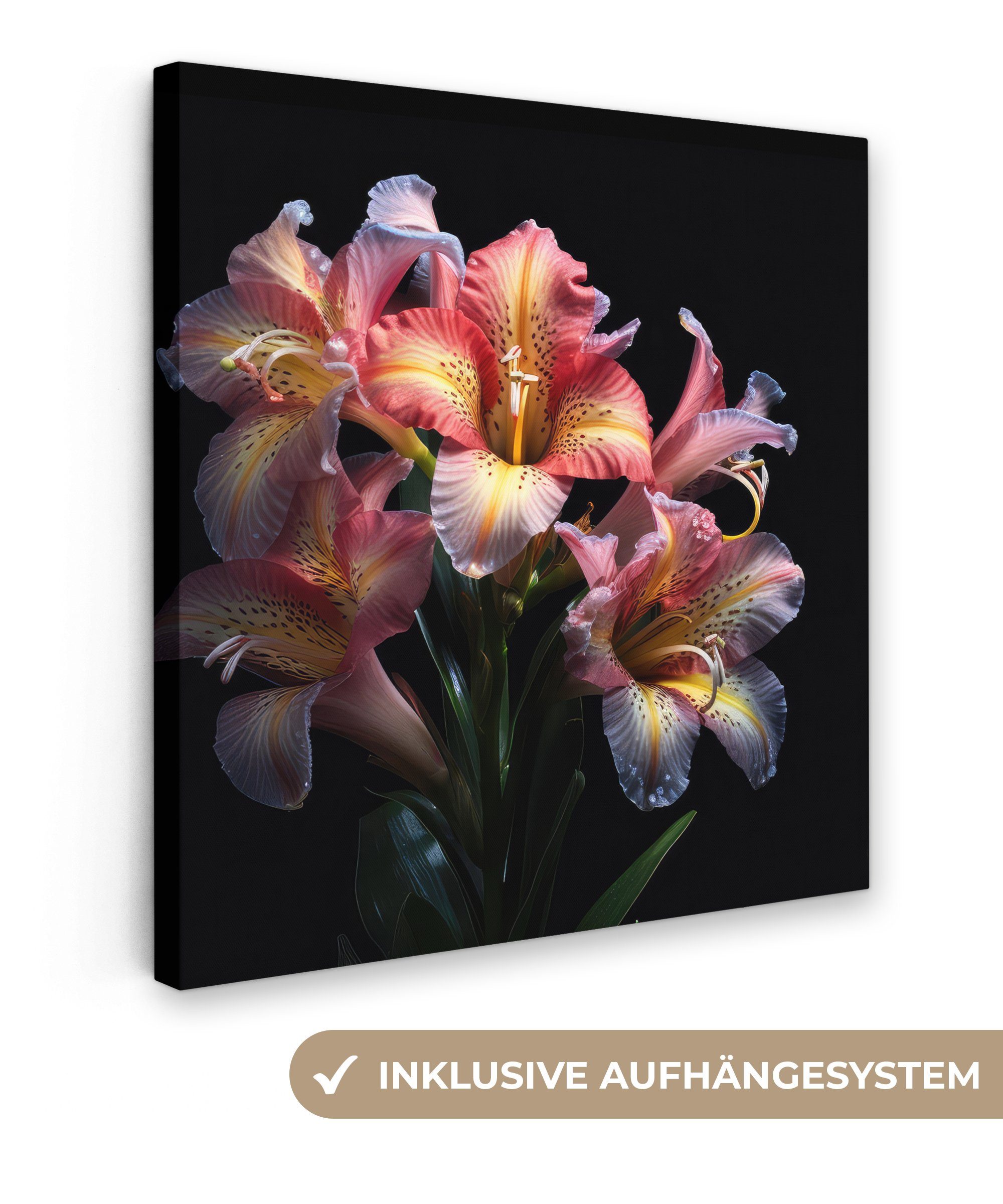 OneMillionCanvasses® Leinwandbild Tigerlilie - Blumen - Rosa - Natur - Porträt, (1 St), Leinwand Bilder für Wohnzimmer Schlafzimmer, 20x20 cm