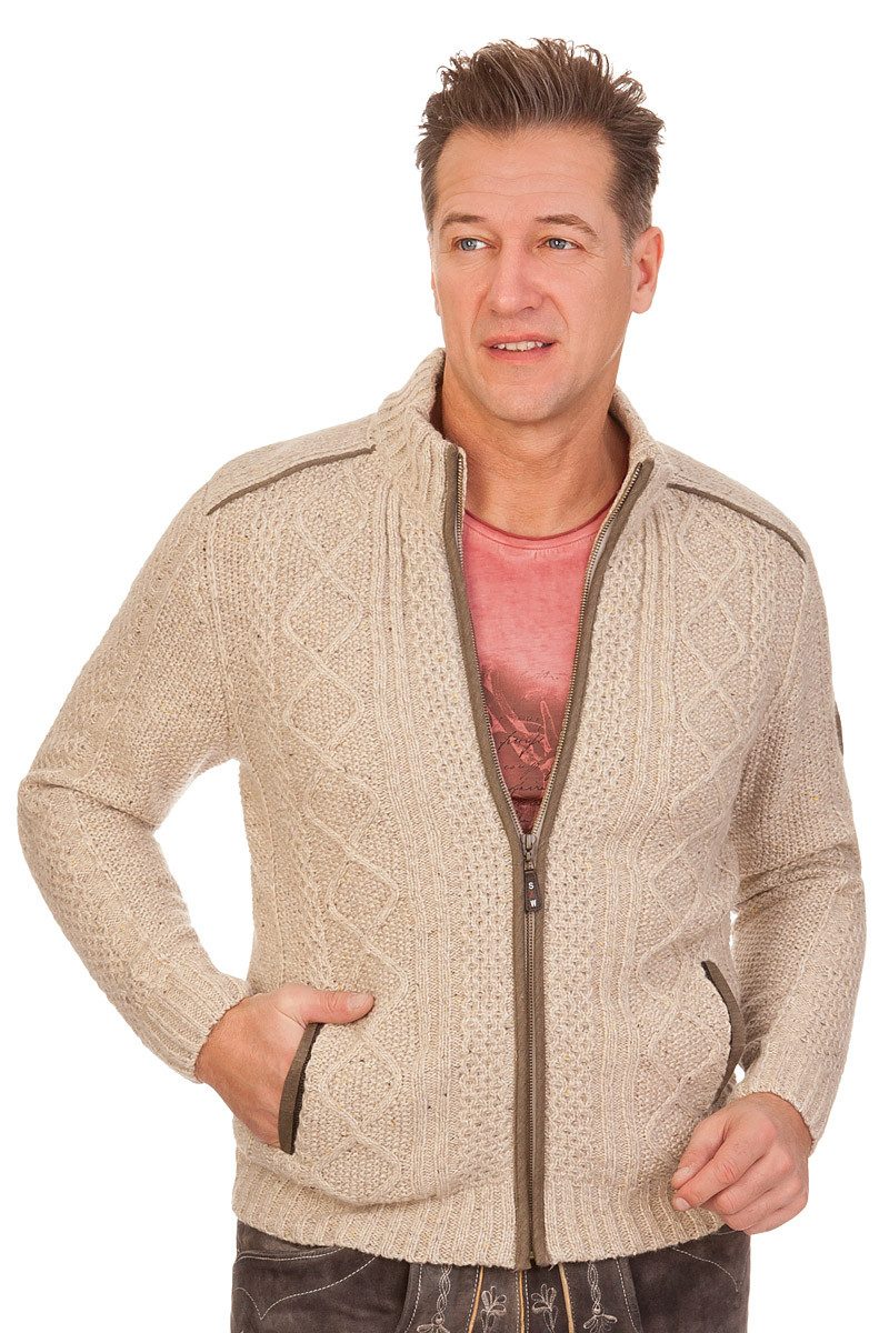 Trachtenstrickjacke Strickjacke Herren - KALMUND - dunkelgrau, natur